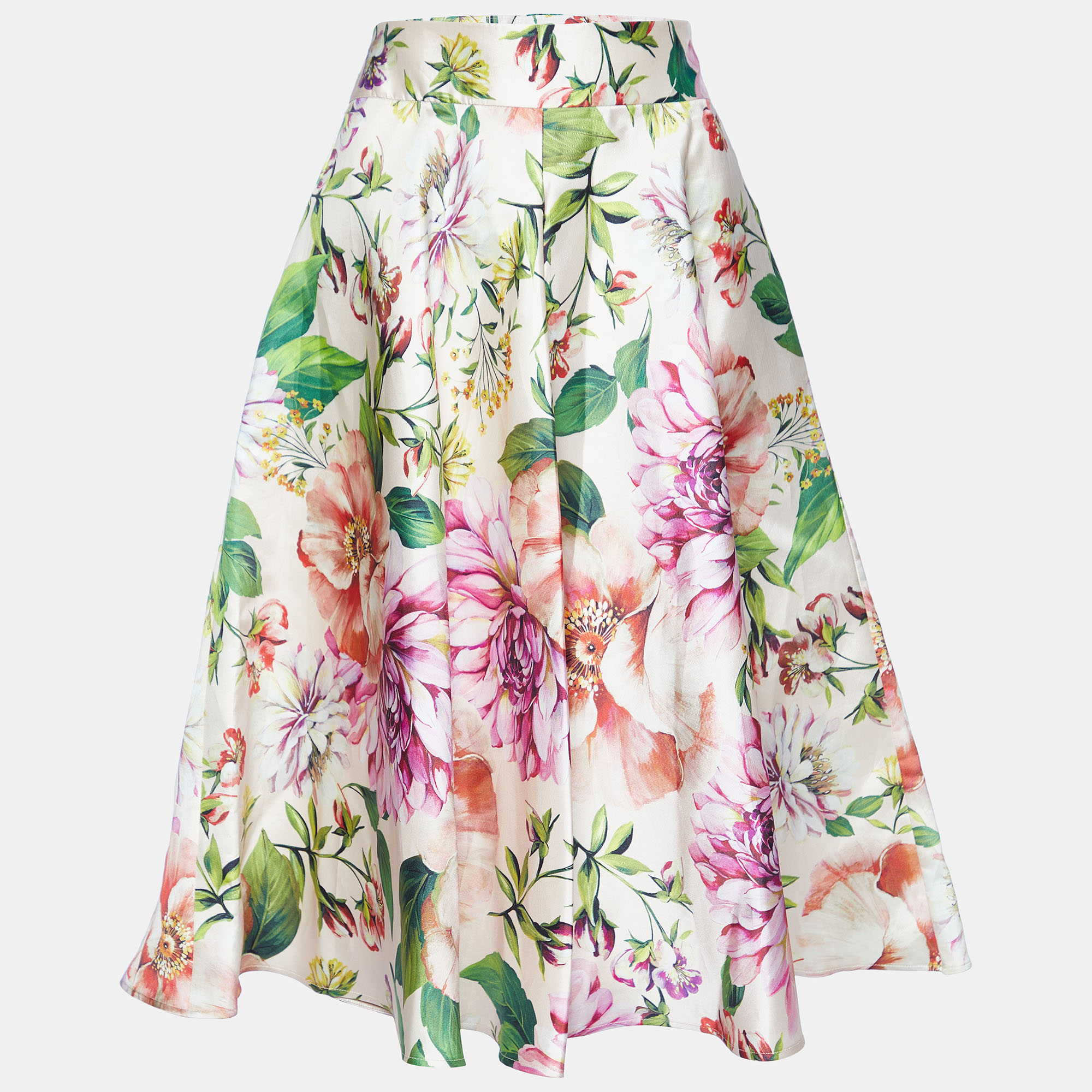 

Dolce & Gabbana Light Pink Flowers Print Silk Midi Skirt M