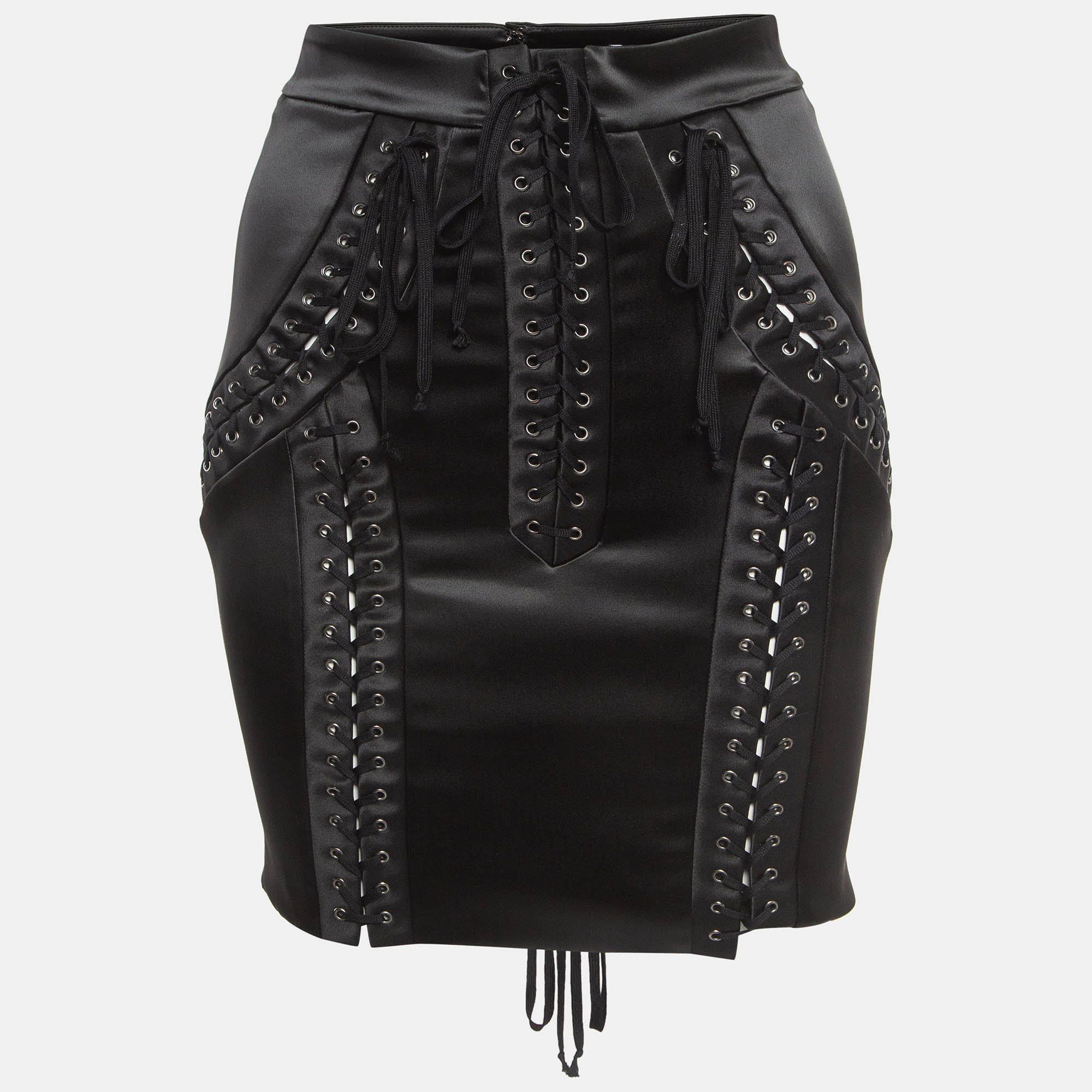 

Dolce & Gabbana Black Satin Lace-Up Corset Style Mini Skirt XS