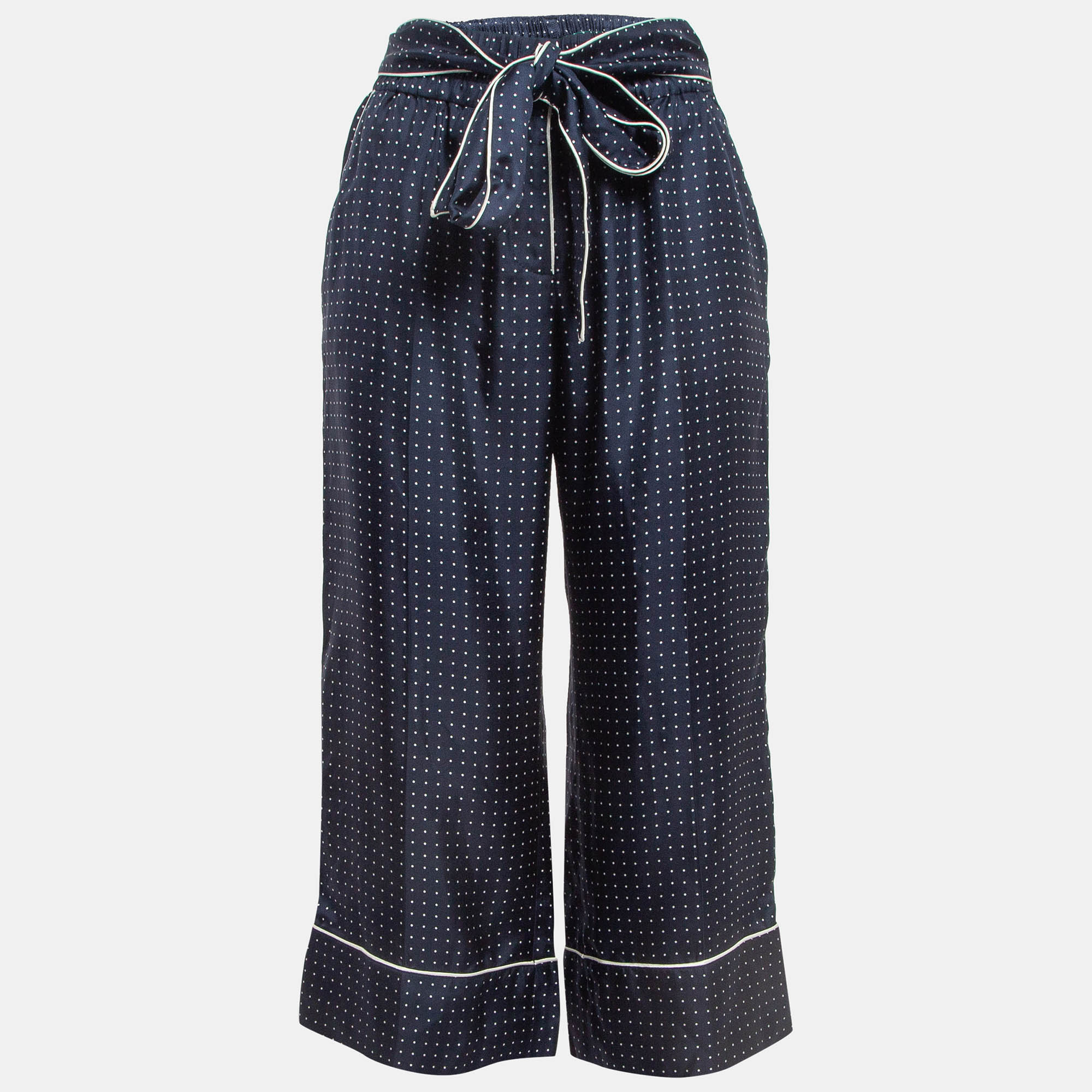 

Dolce & Gabbana Navy Dotted Silk Belted Capri S, Navy blue