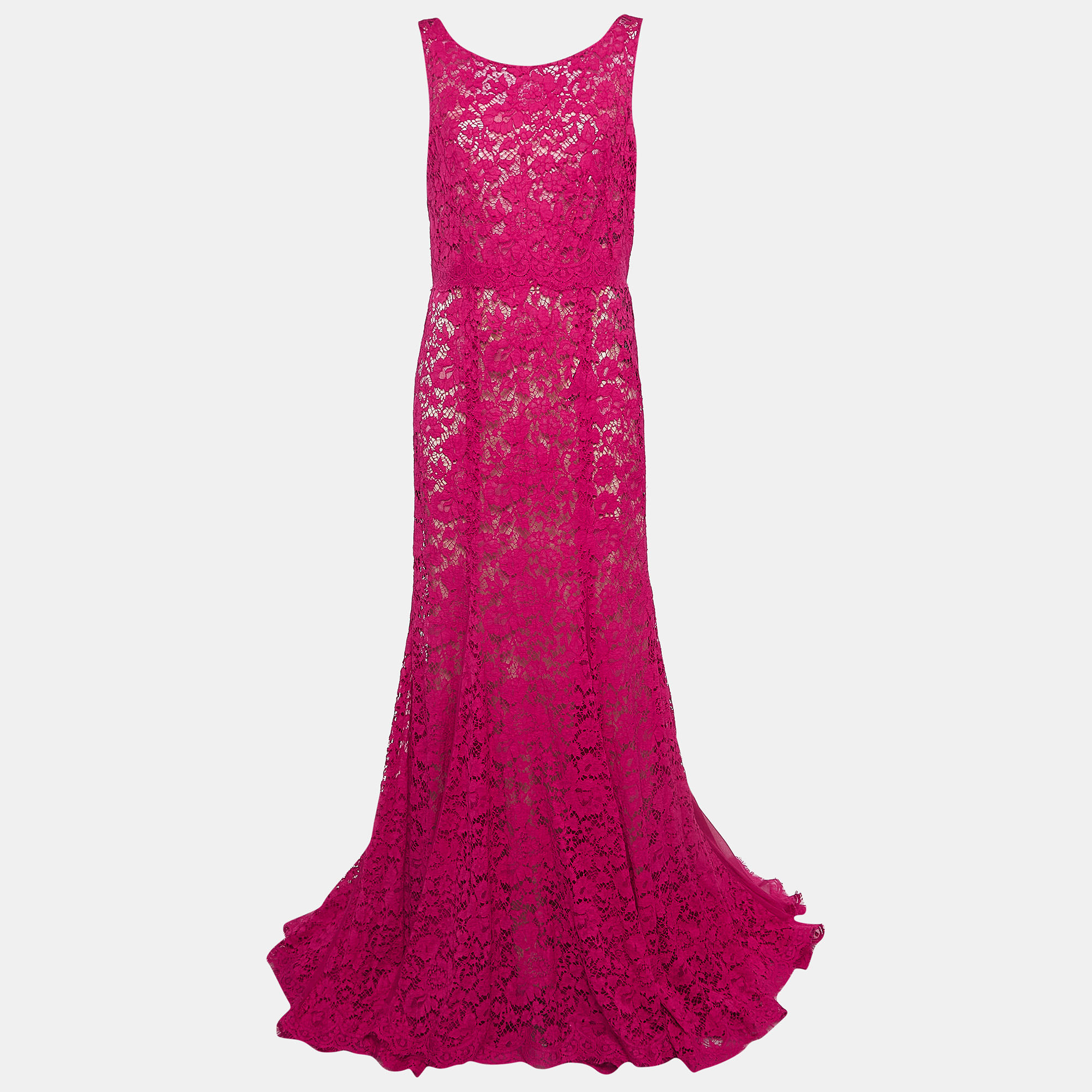 

Dolce & Gabbana Pink Lace Detachable Cape Gown L