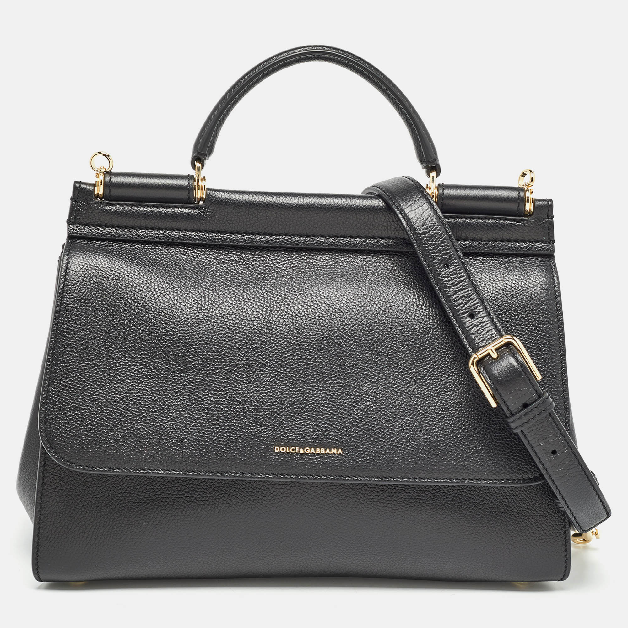 

Dolce & Gabbana Black Leather  Soft Miss Sicily Top Handle Bag
