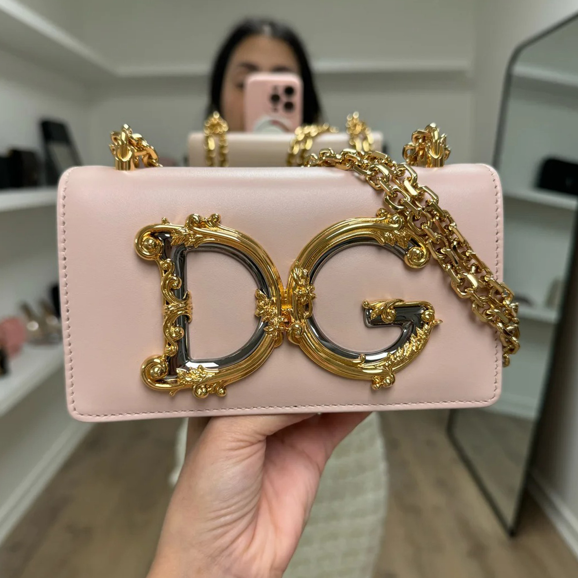 Pre-owned Dolce & Gabbana Pink Baroque Logo Girls Phone Bag