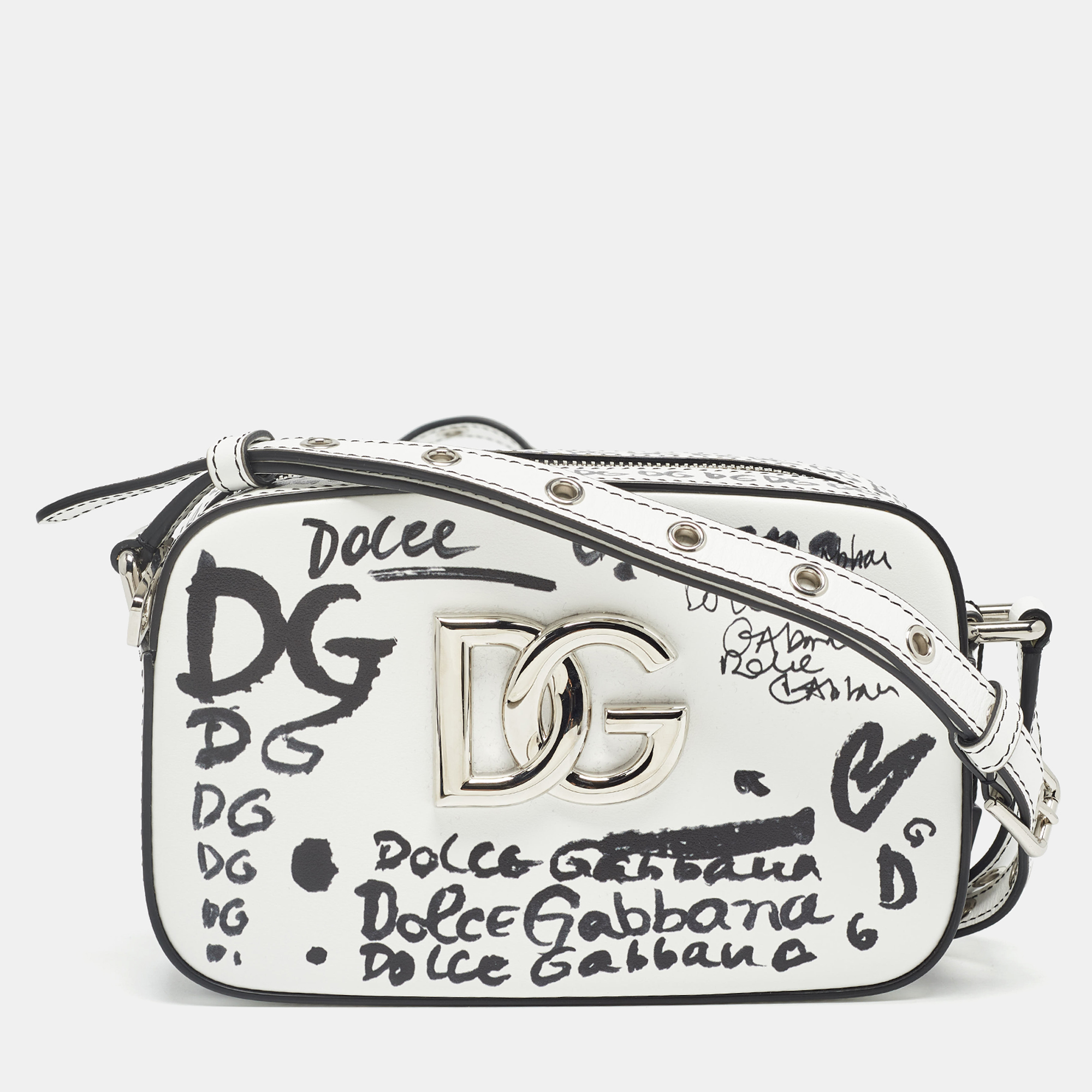 

Dolce & Gabbana White/Black Printed Leather Crossbody Bag
