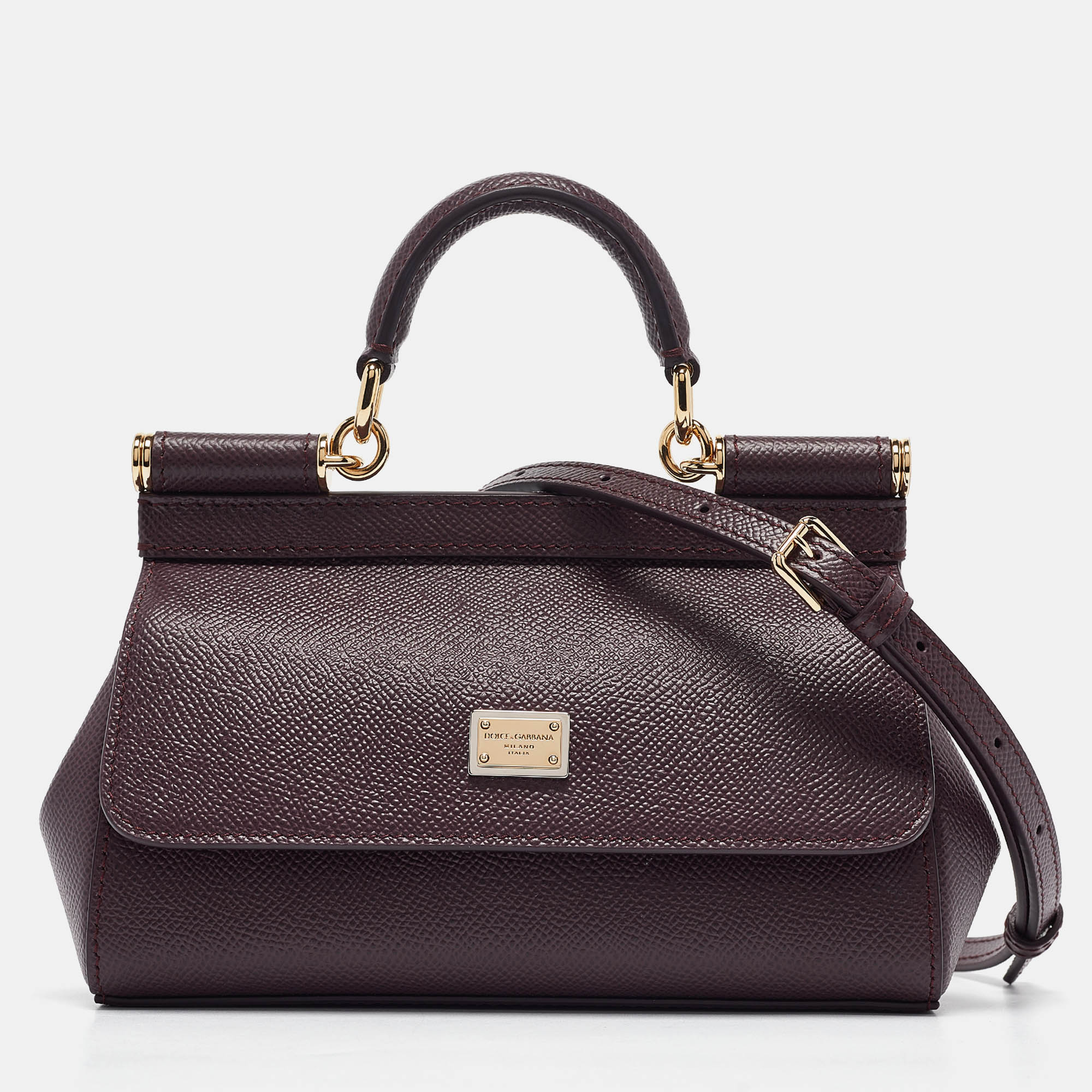 

Dolce & Gabbana Burgundy Leather  Miss Sicily Top Handle Bag