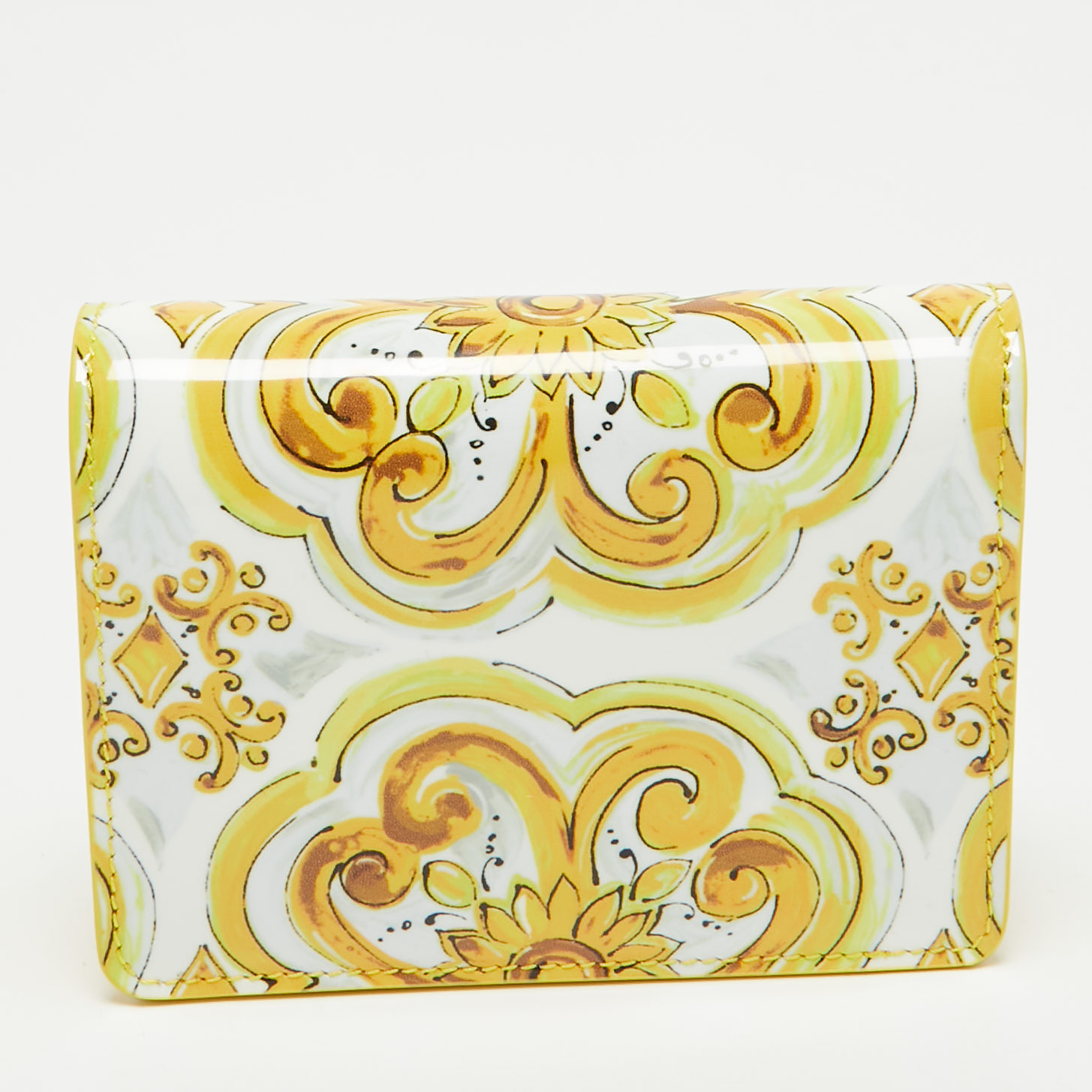 

Dolce & Gabbana Yellow Majolica Print Patent and Leather Flap Card Case