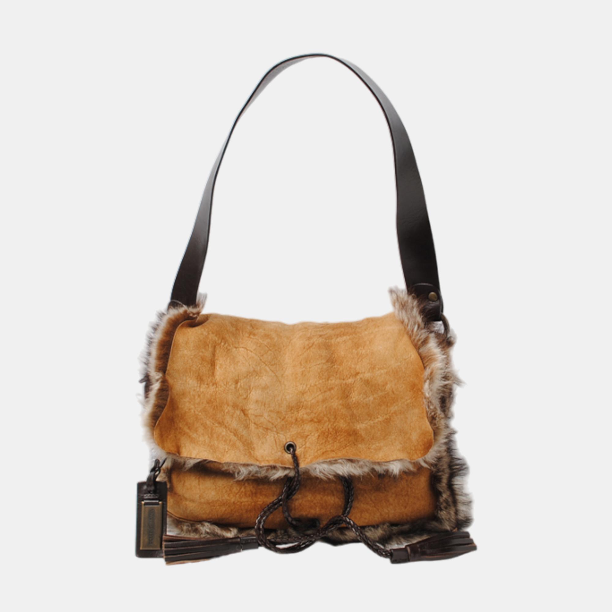 

Dolce & Gabbana Reversible Fox Fur Leather Handbag Brown Natural Material