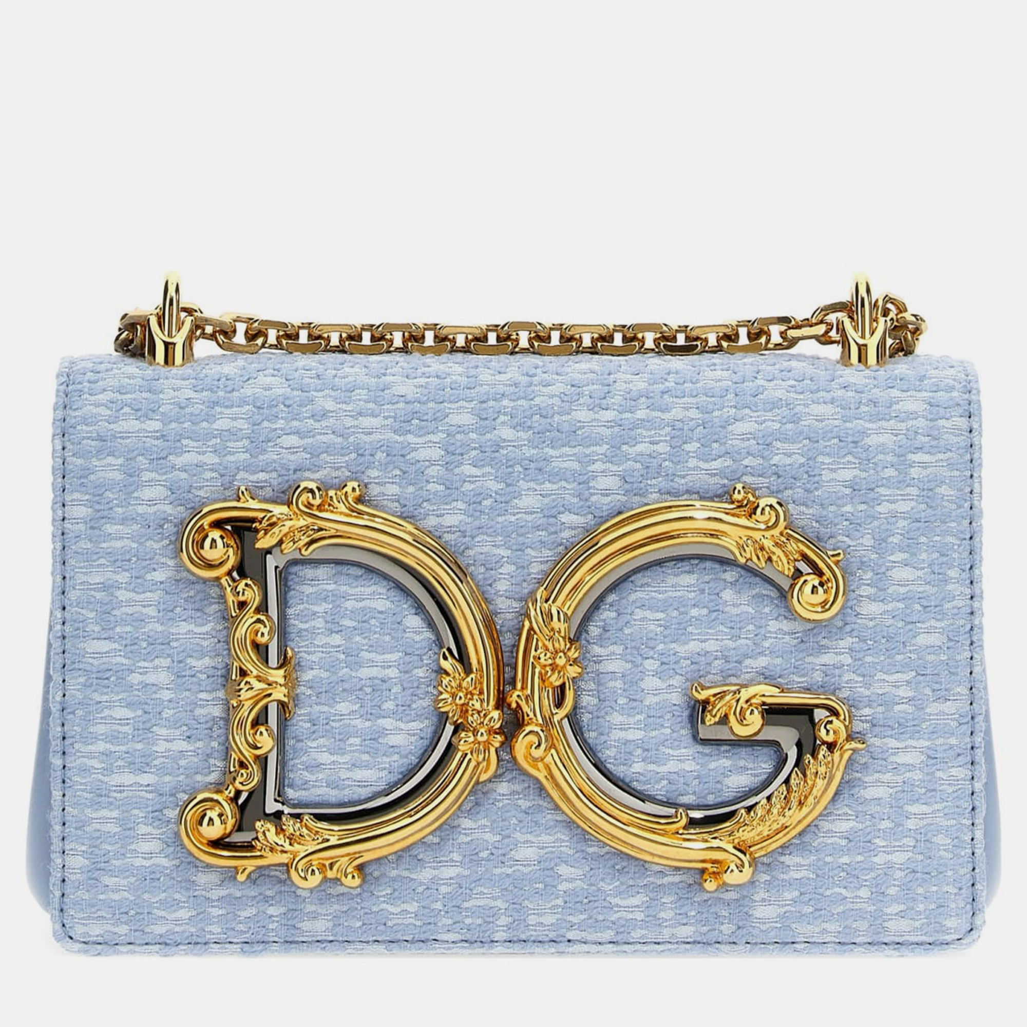 

Dolce & Gabbana Light Blue Wool dg Medium Shoulder Bag