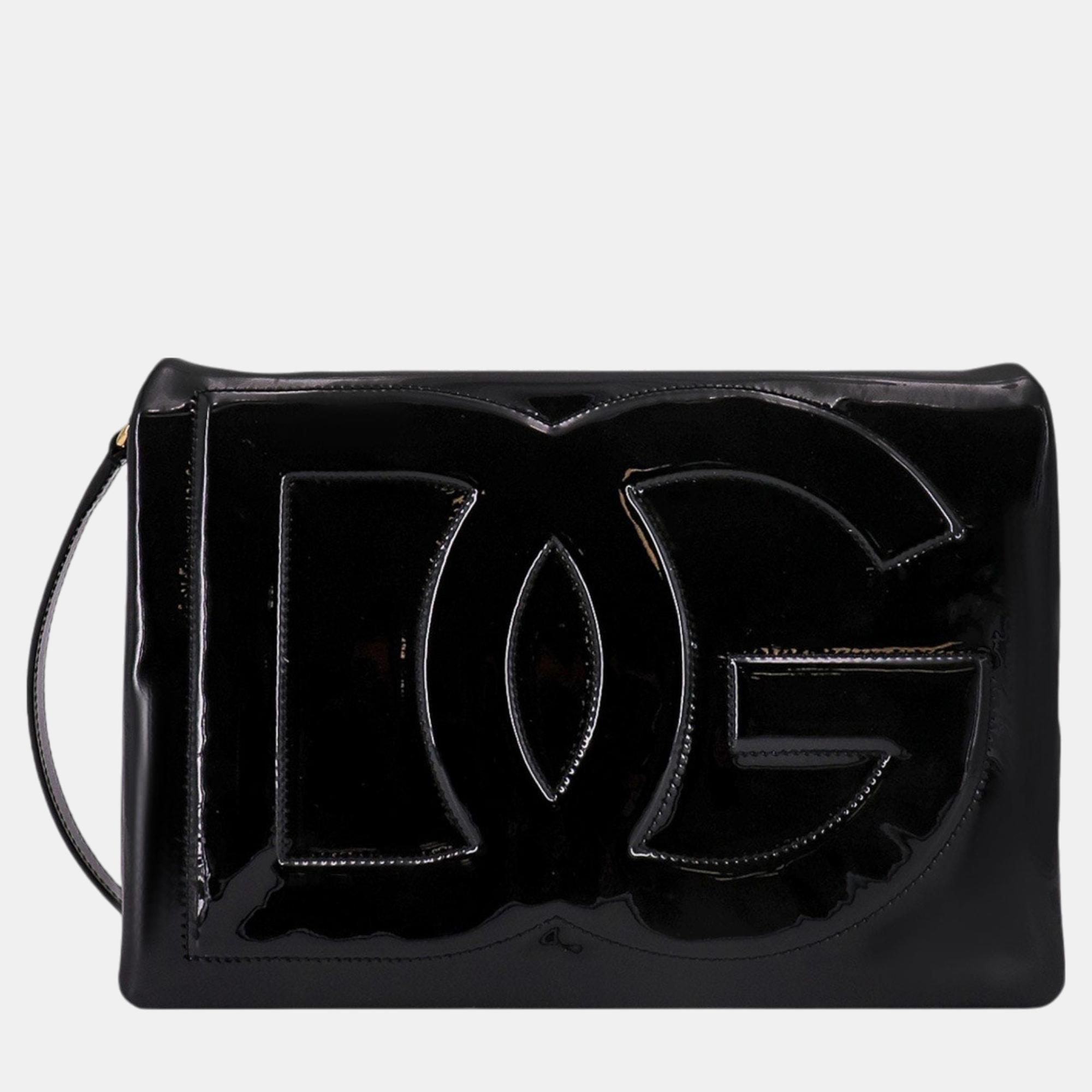 

Dolce & Gabbana Black Patent Leather DG Logo Shoulder Bag