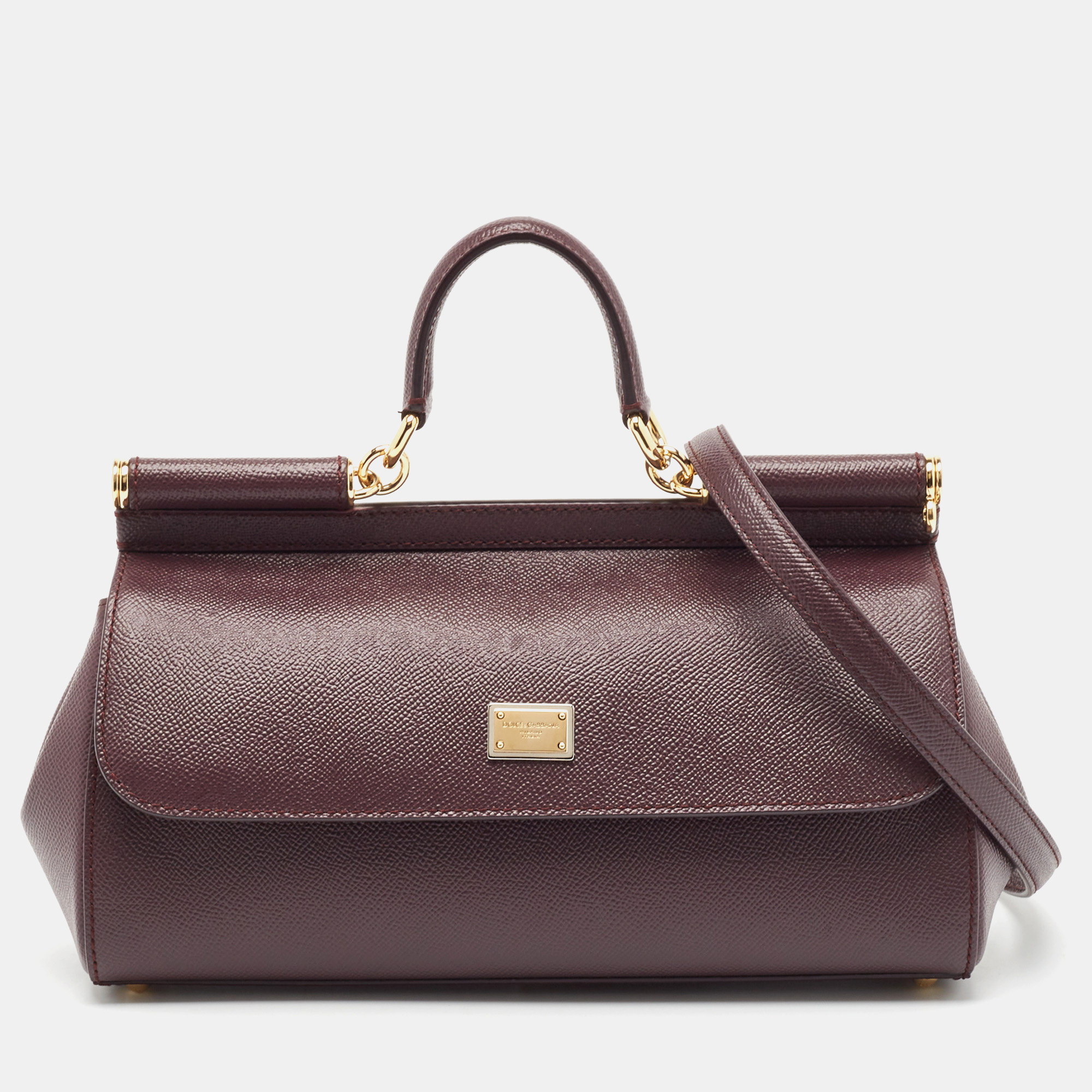 

Dolce & Gabbana Burgundy Leather Medium Sicily Top Handle Bag