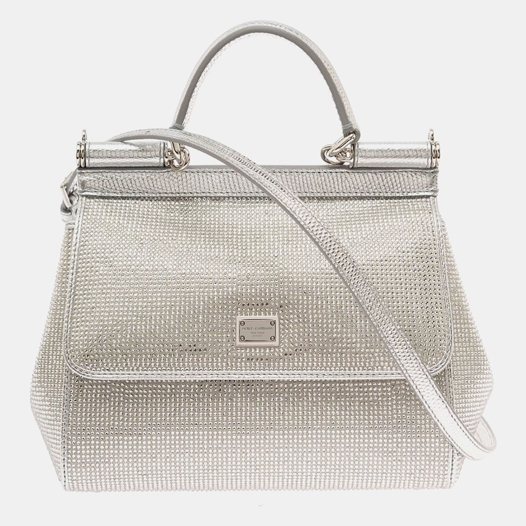 

Dolce & Gabbana Metallic Borsa A Mano Sicily Piccola Handbag, Silver