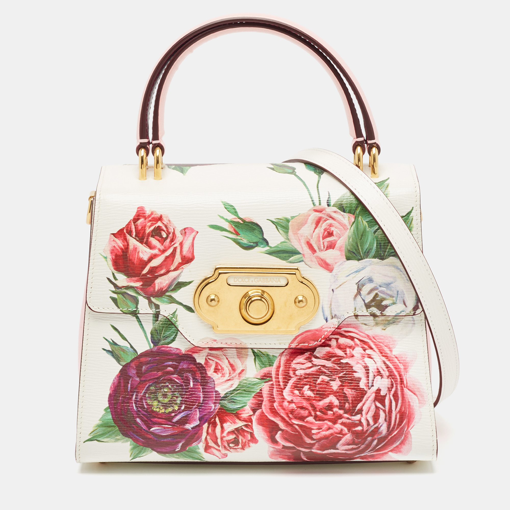 

Dolce & Gabbana Pink Leather Floral Print Welcome Top Handle Bag