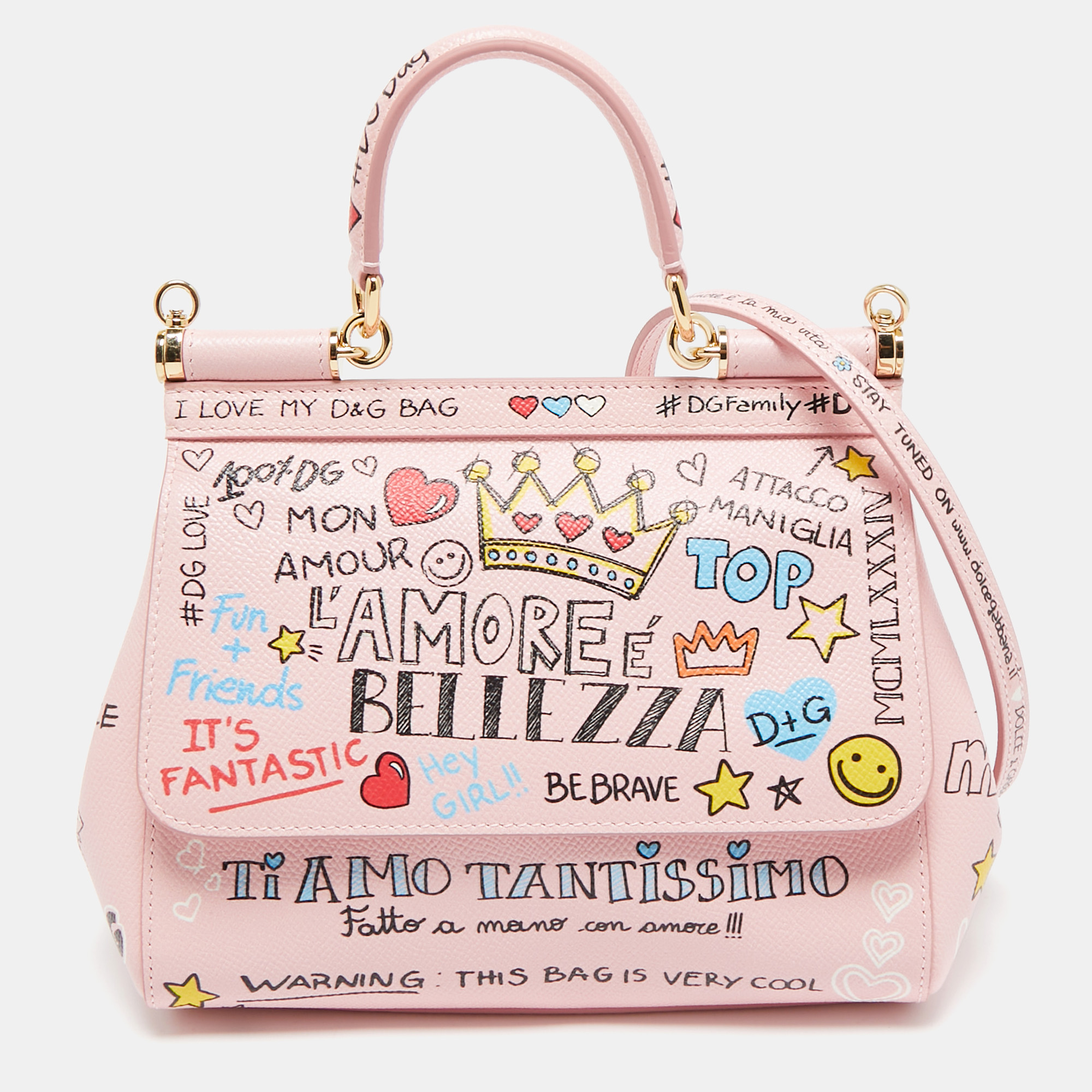 

Dolce & Gabbana Pink Leather Small Graffiti Miss Sicily Top Handle Bag