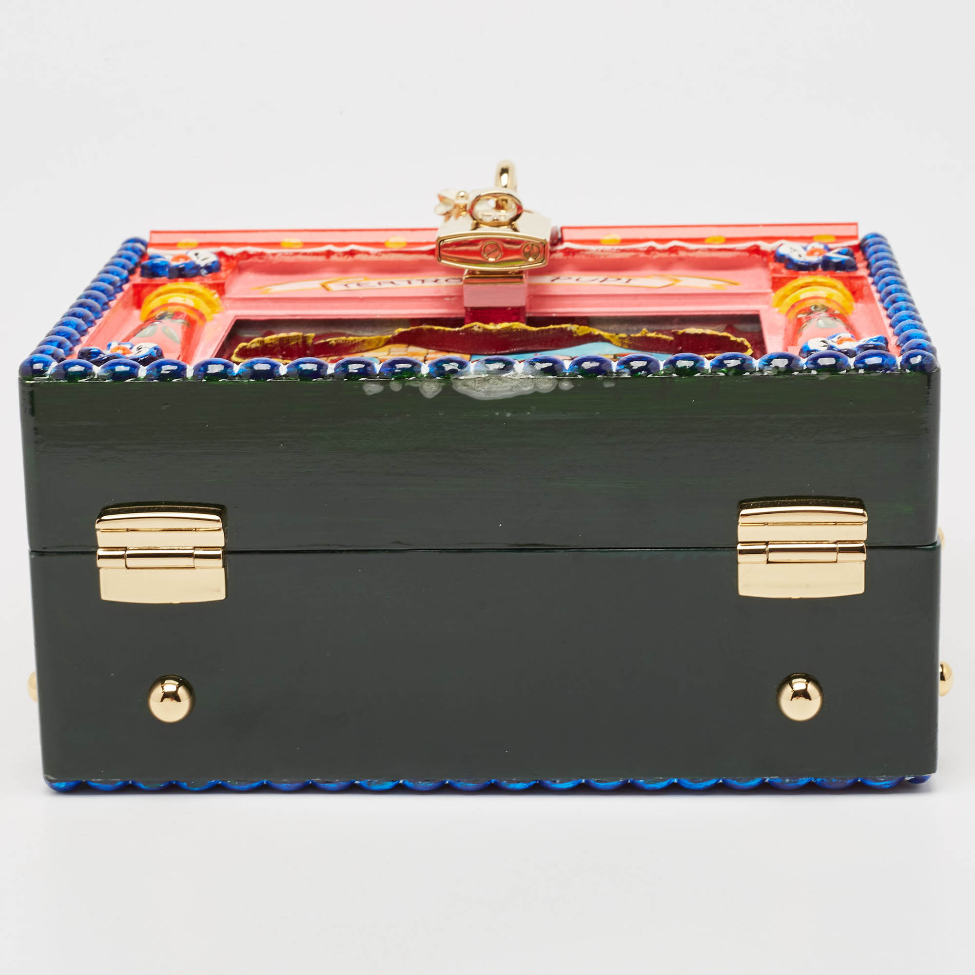 Dolce & Gabbana Multicolor Wood and Lizard Embossed Leather Teatro Lei Pupi Dolce Dolce Box Bag 