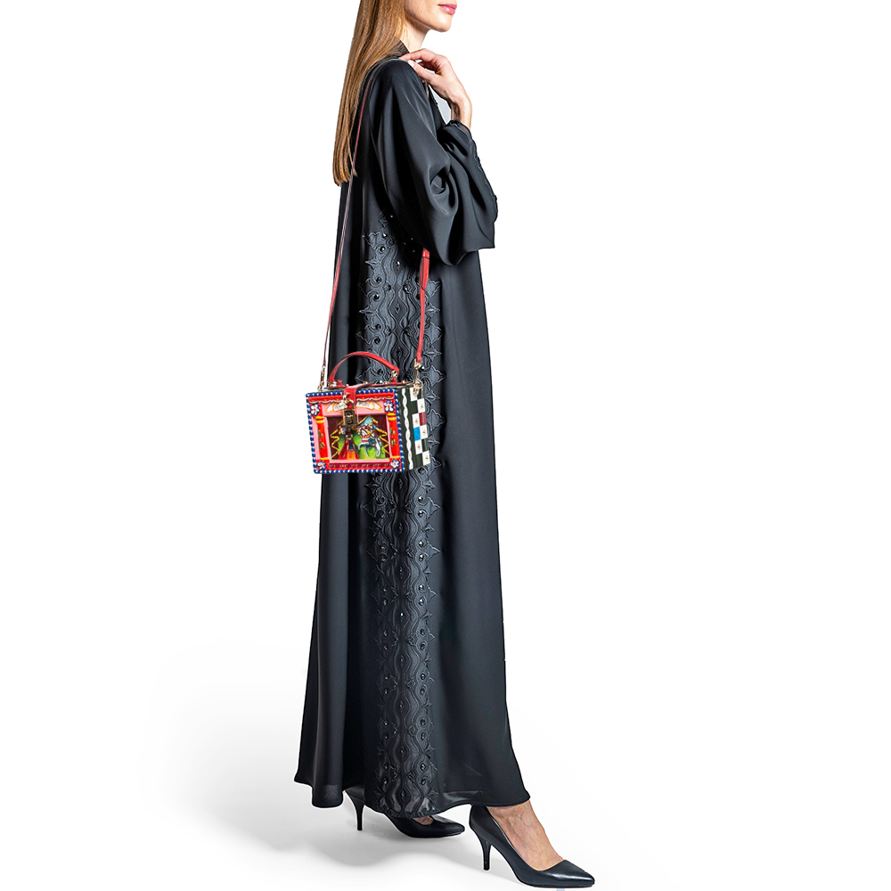 Dolce & Gabbana Multicolor Wood and Lizard Embossed Leather Teatro Lei Pupi Dolce Dolce Box Bag 