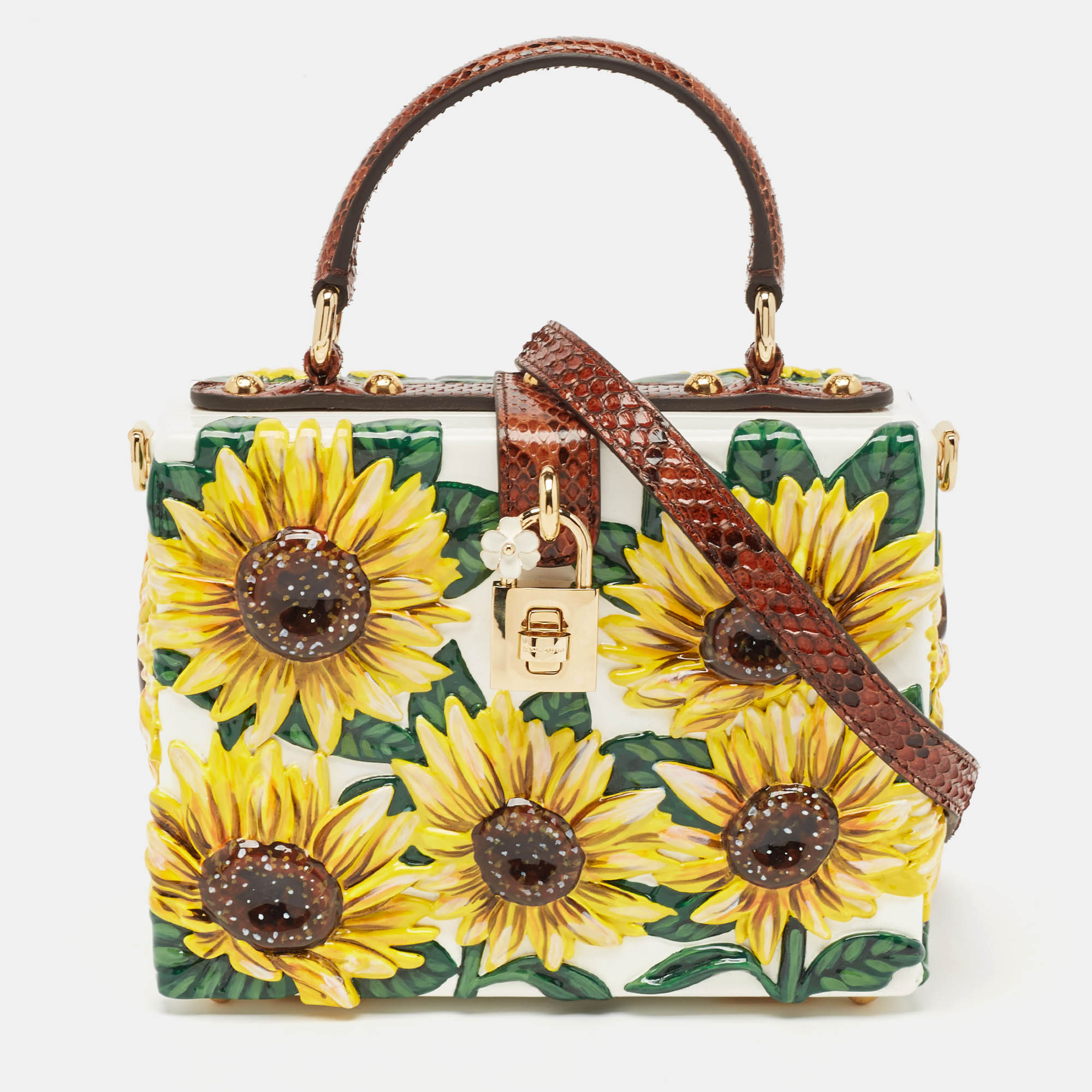 

Dolce & Gabbana Yellow/Brown Acrylic and Python Trim Sunflower Dolce Box Bag