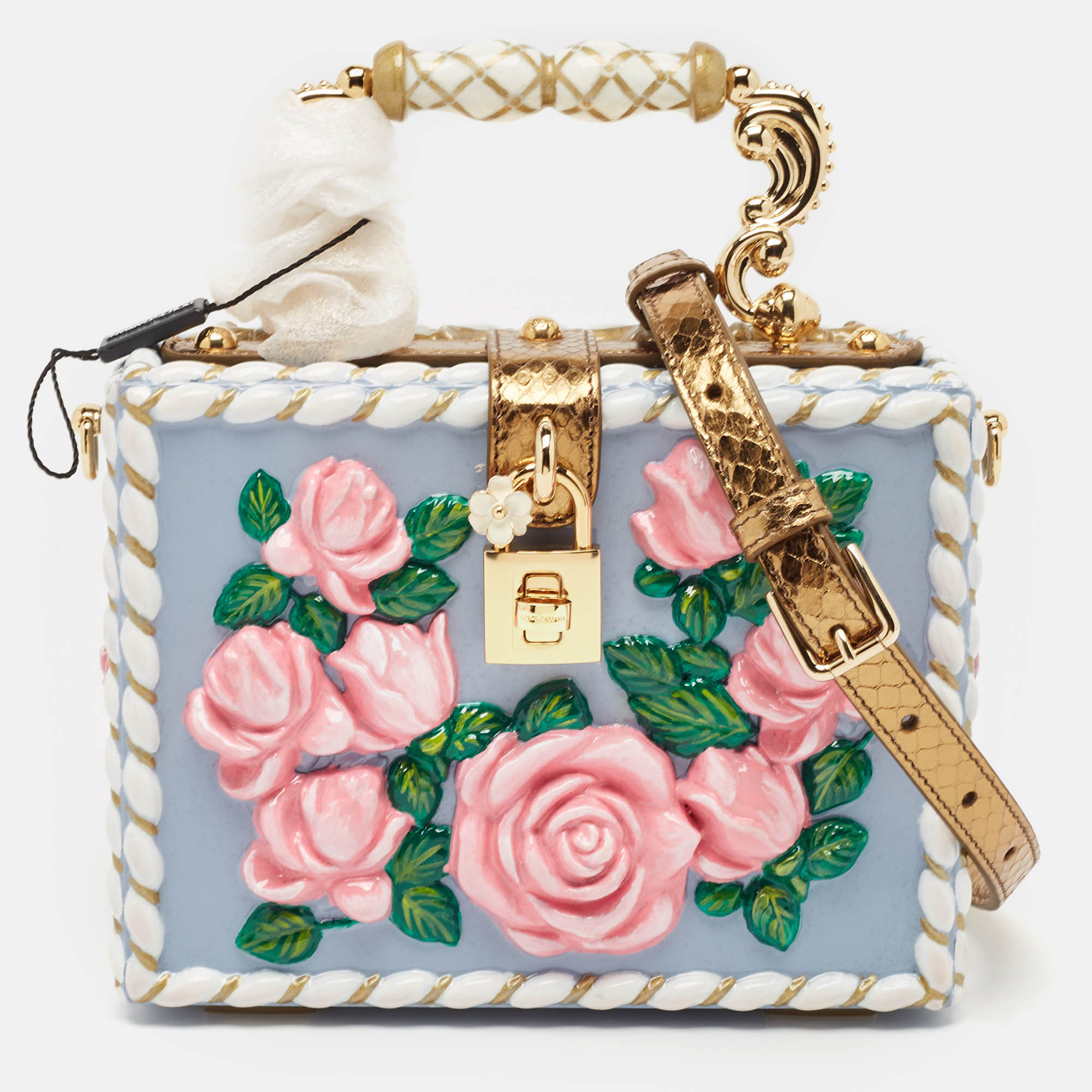 

Dolce & Gabbana Multicolor Leather and Snakeskin Floral Dolce Box Top Handle Bag