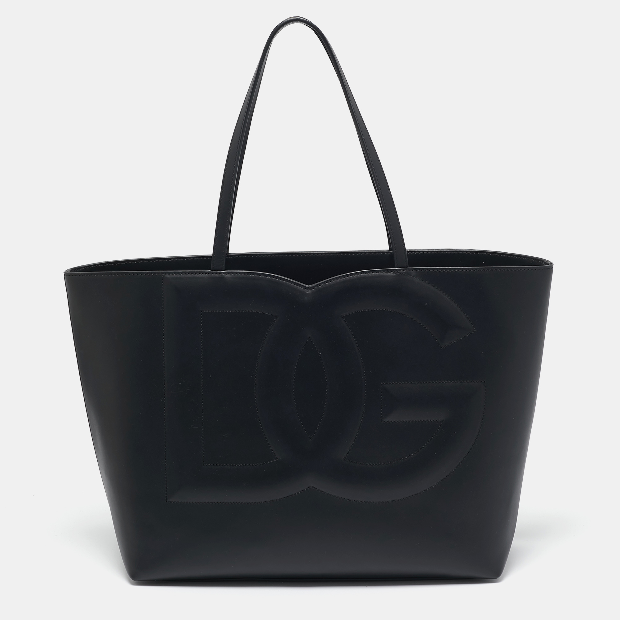 

Dolce & Gabbana Black Leather DG Logo Shopper Tote