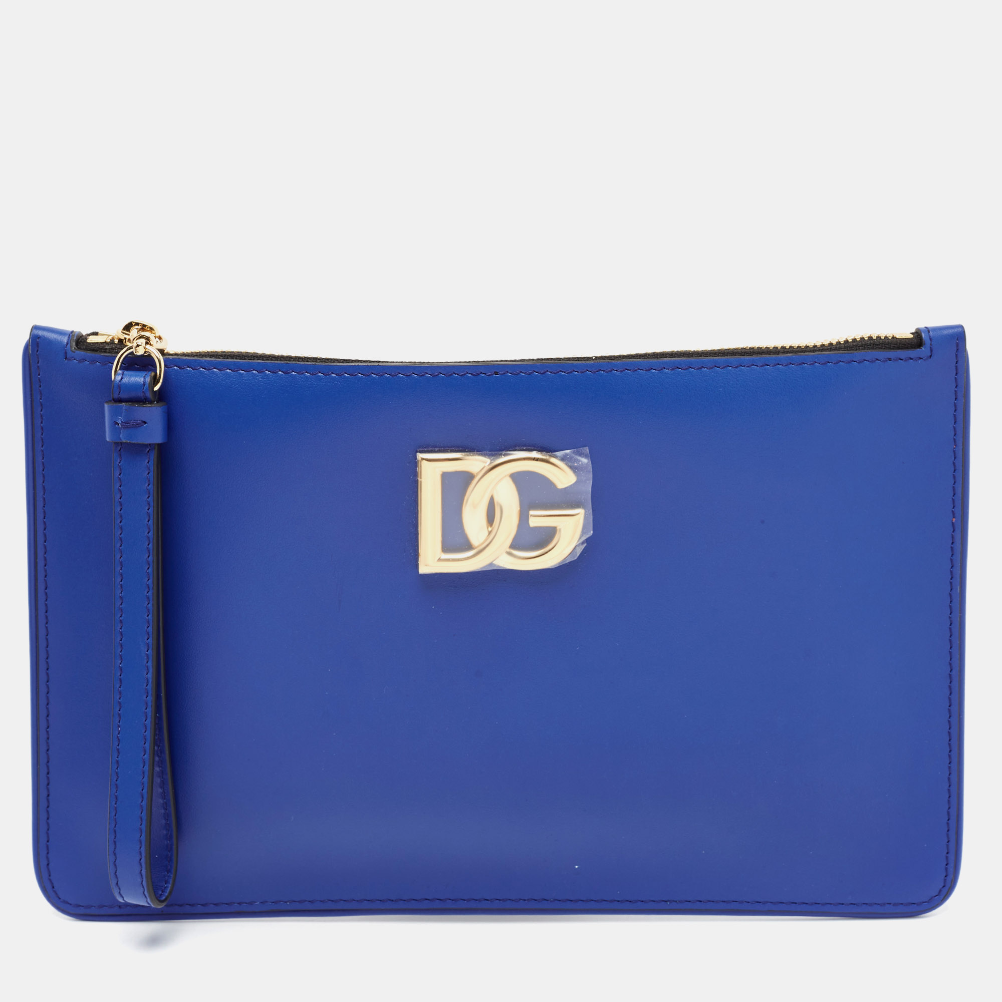 

Dolce & Gabbana Blue Leather DG Millennials Wristlet Clutch