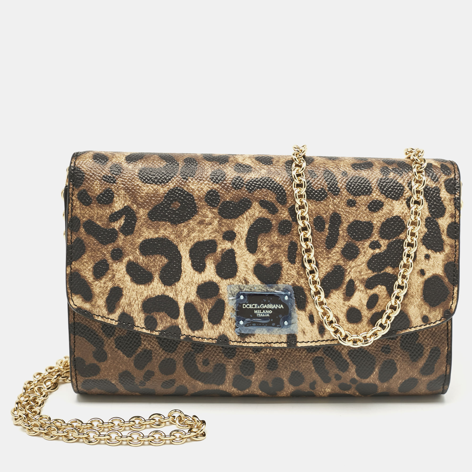 

Dolce & Gabbana Leopard Print Leather Nina Chain Clutch, Brown