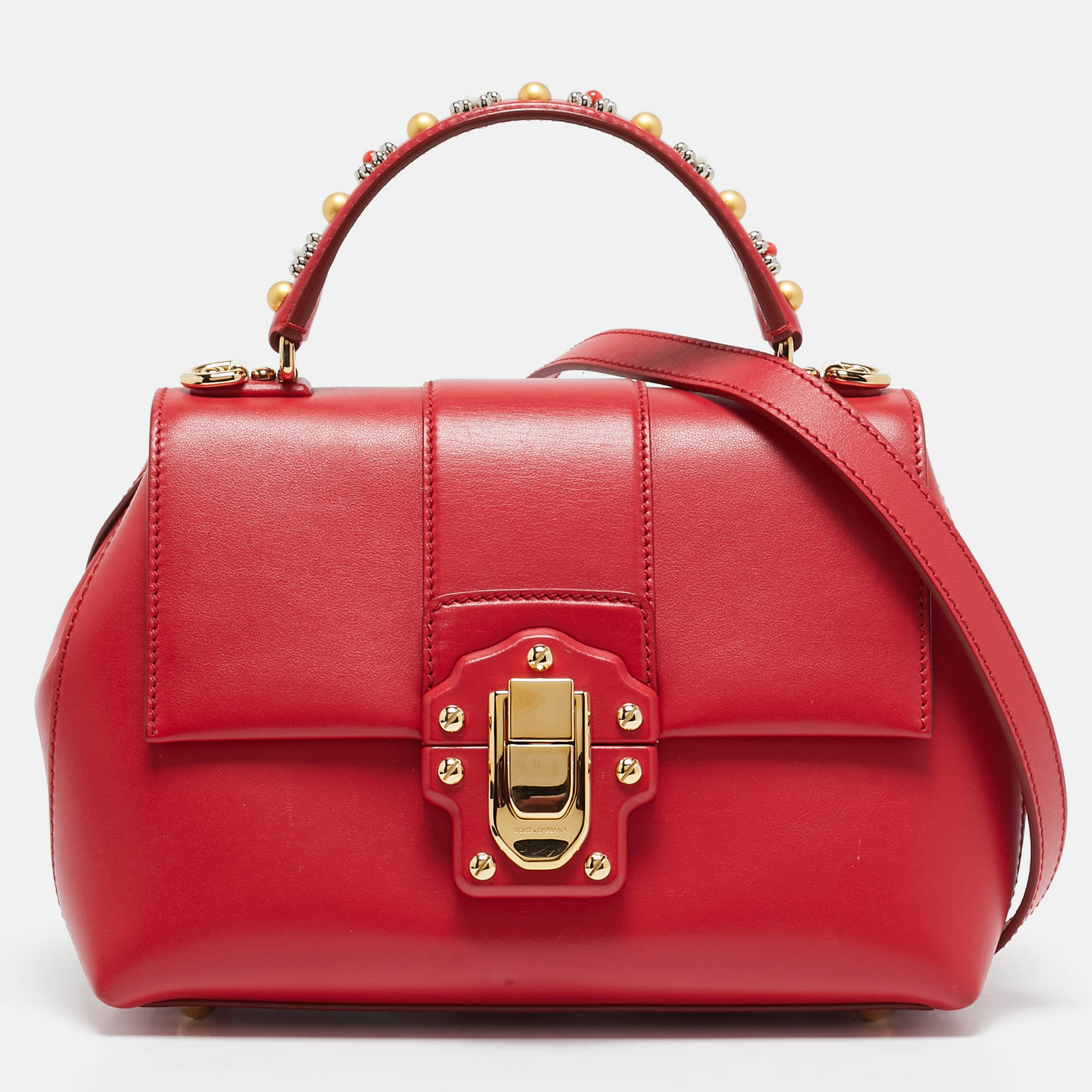 

Dolce & Gabbana Red Leather Small Lucia Top Handle Bag