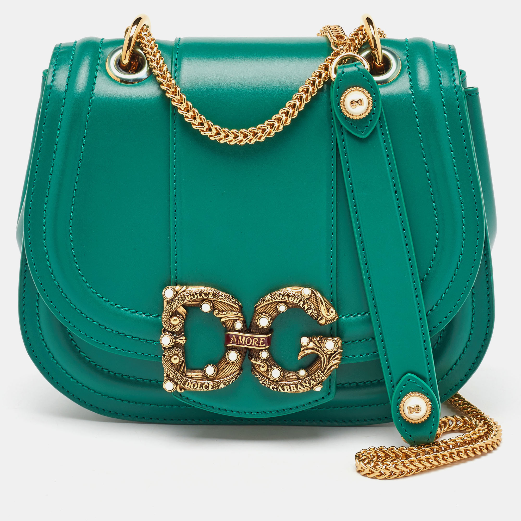 

Dolce & Gabbana Green Leather Small Amore Crossbody Bag