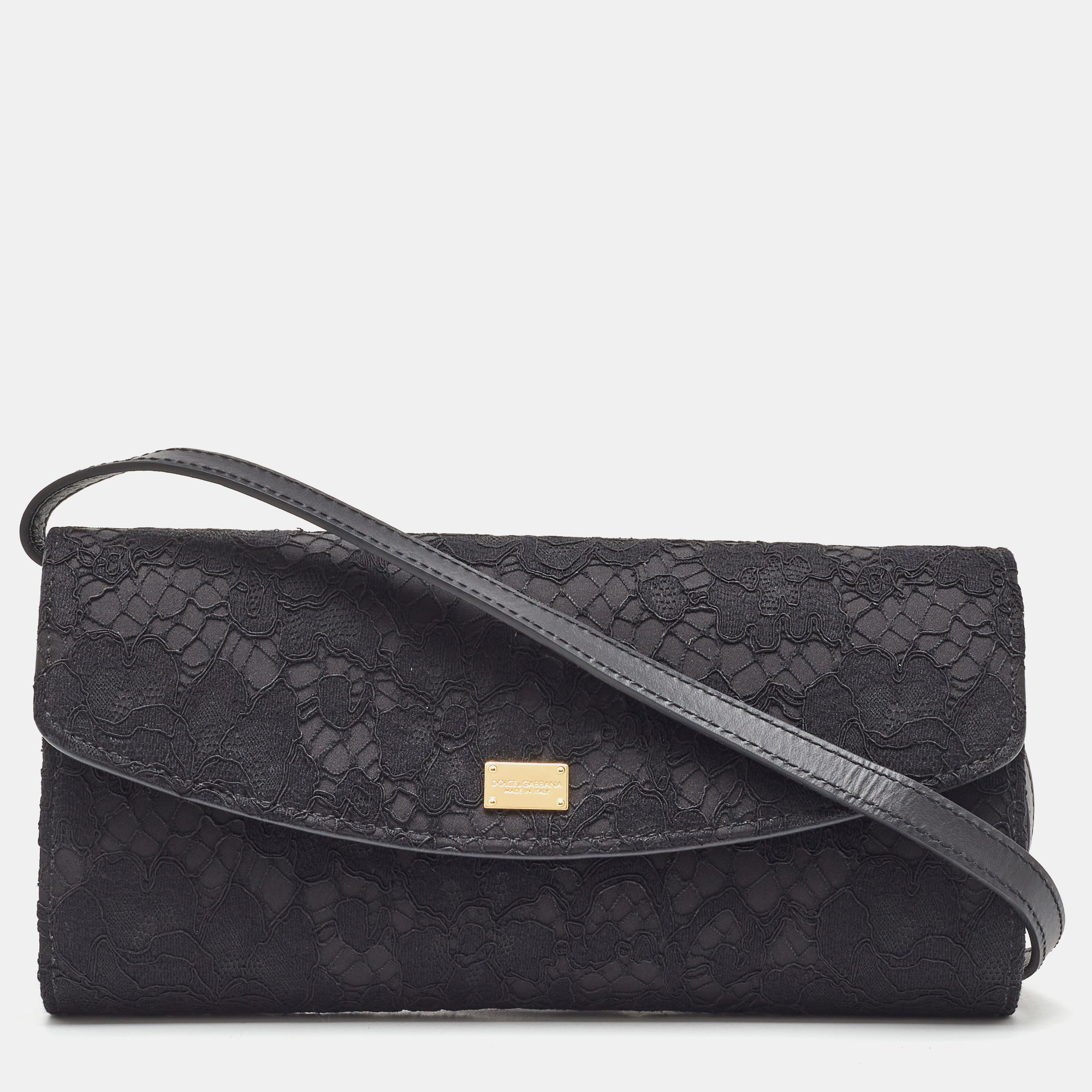 

Dolce & Gabbana Black Lace and Satin Flap Crossbody Bag