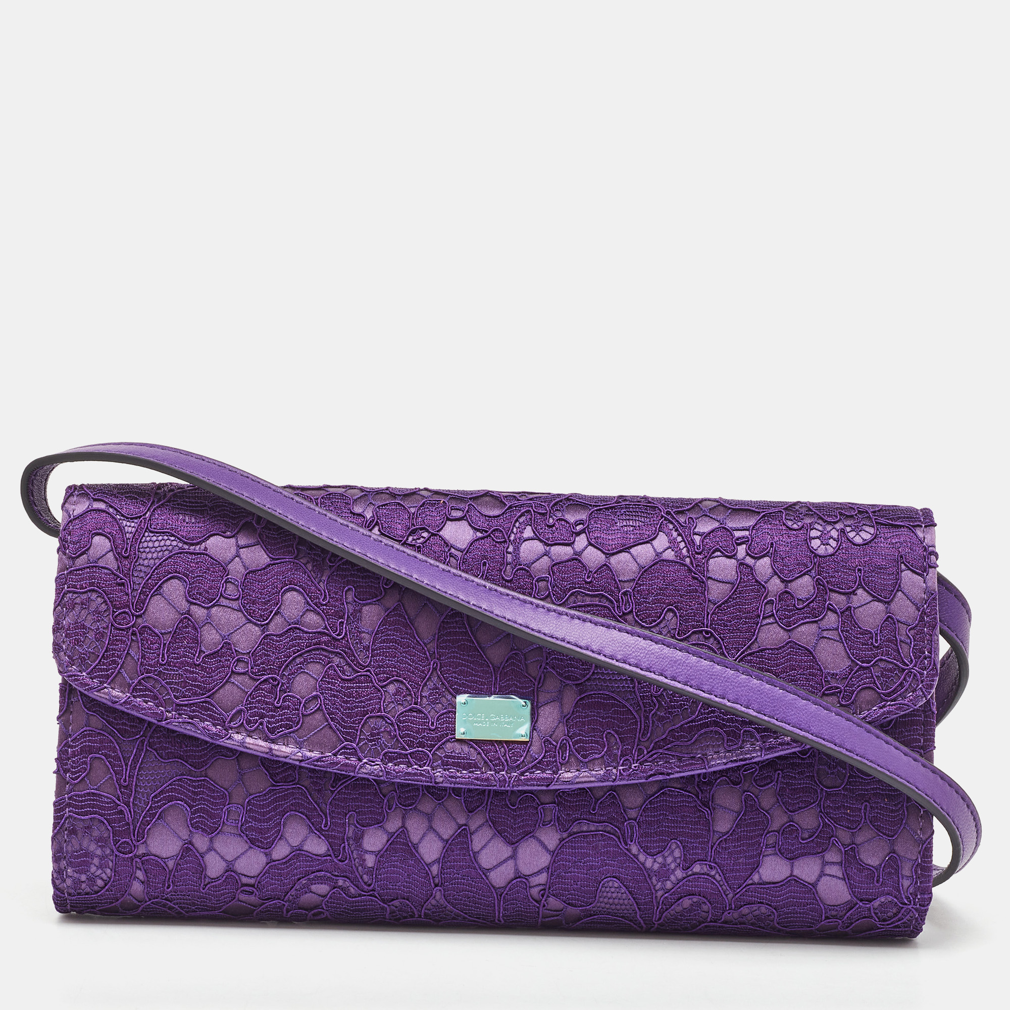 

Dolce & Gabbana Purple Lace and Satin Flap Crossbody Bag