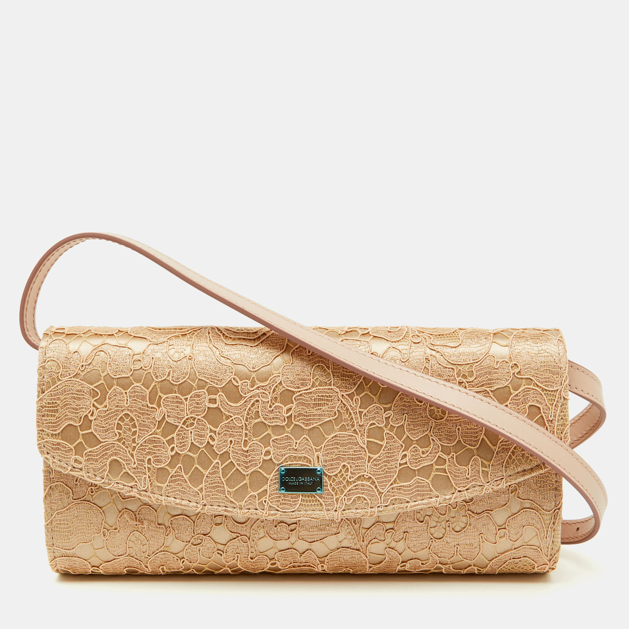 

Dolce & Gabbana Beige Lace and Satin Sicily Flap Clutch