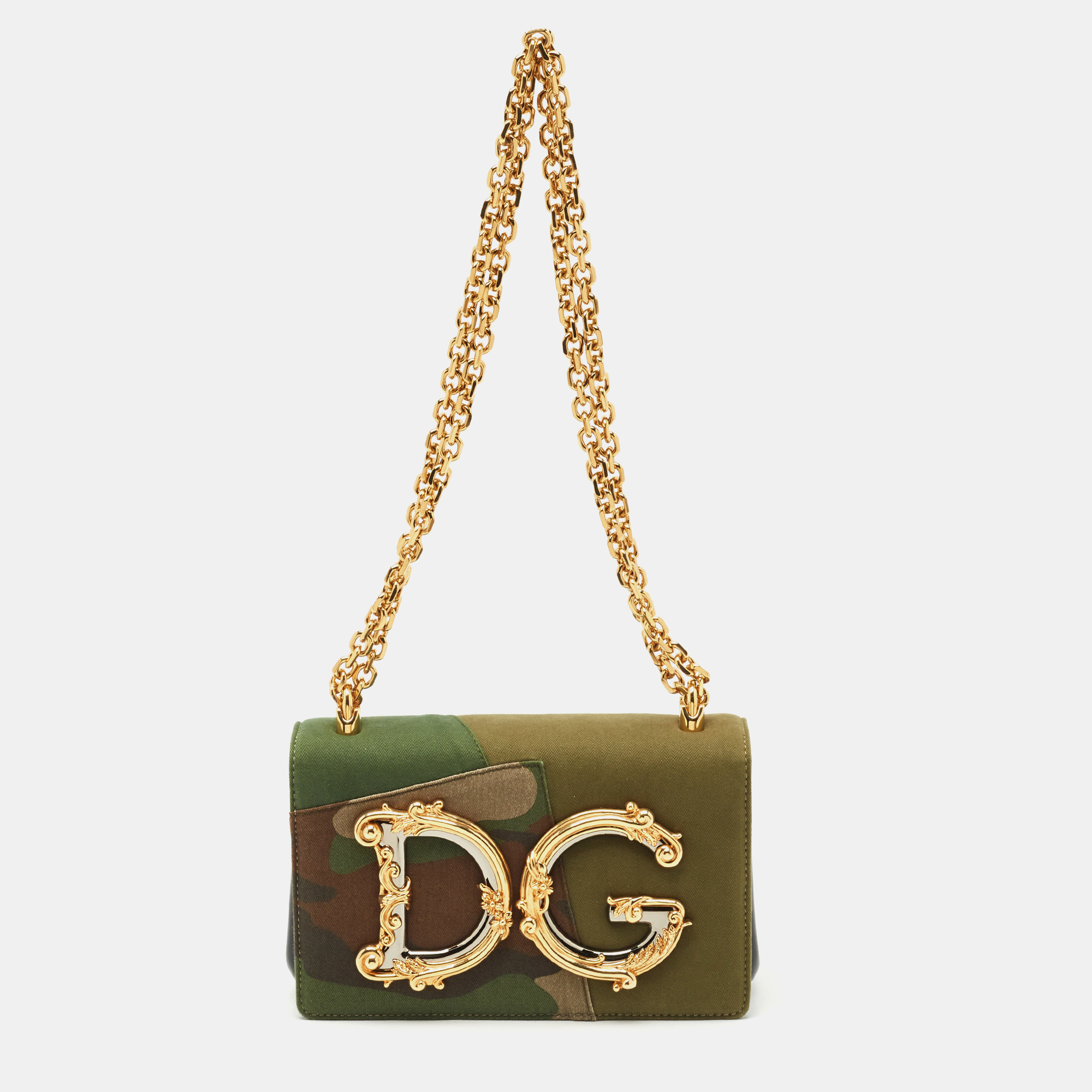 

Dolce & Gabbana Camouflage Fabric DG Girls Shoulder Bag, Green