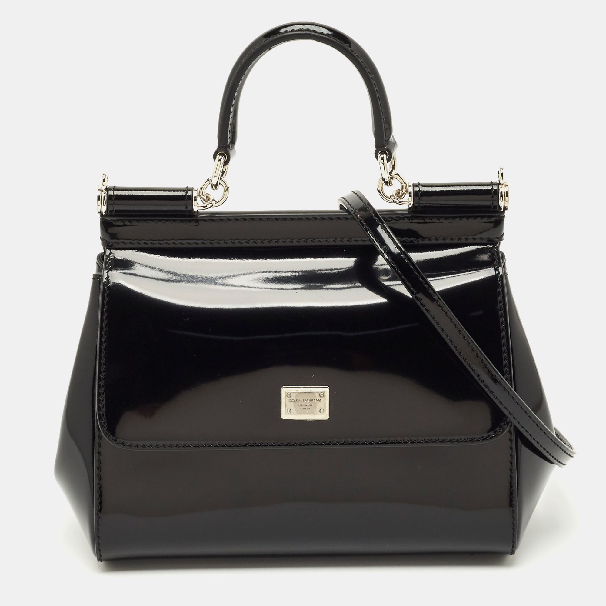 

Dolce & Gabbana Black Leather Small Miss Sicily Top Handle Bag