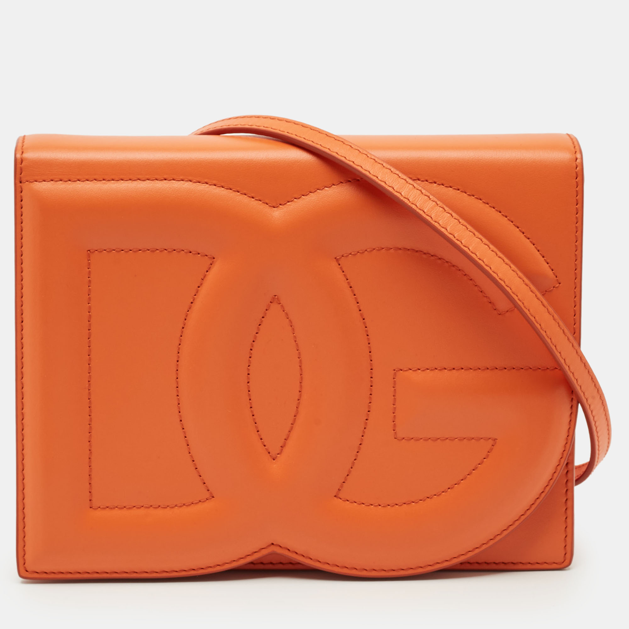 

Dolce & Gabbana Orange Leather DG Logo Flap Crossbody Bag