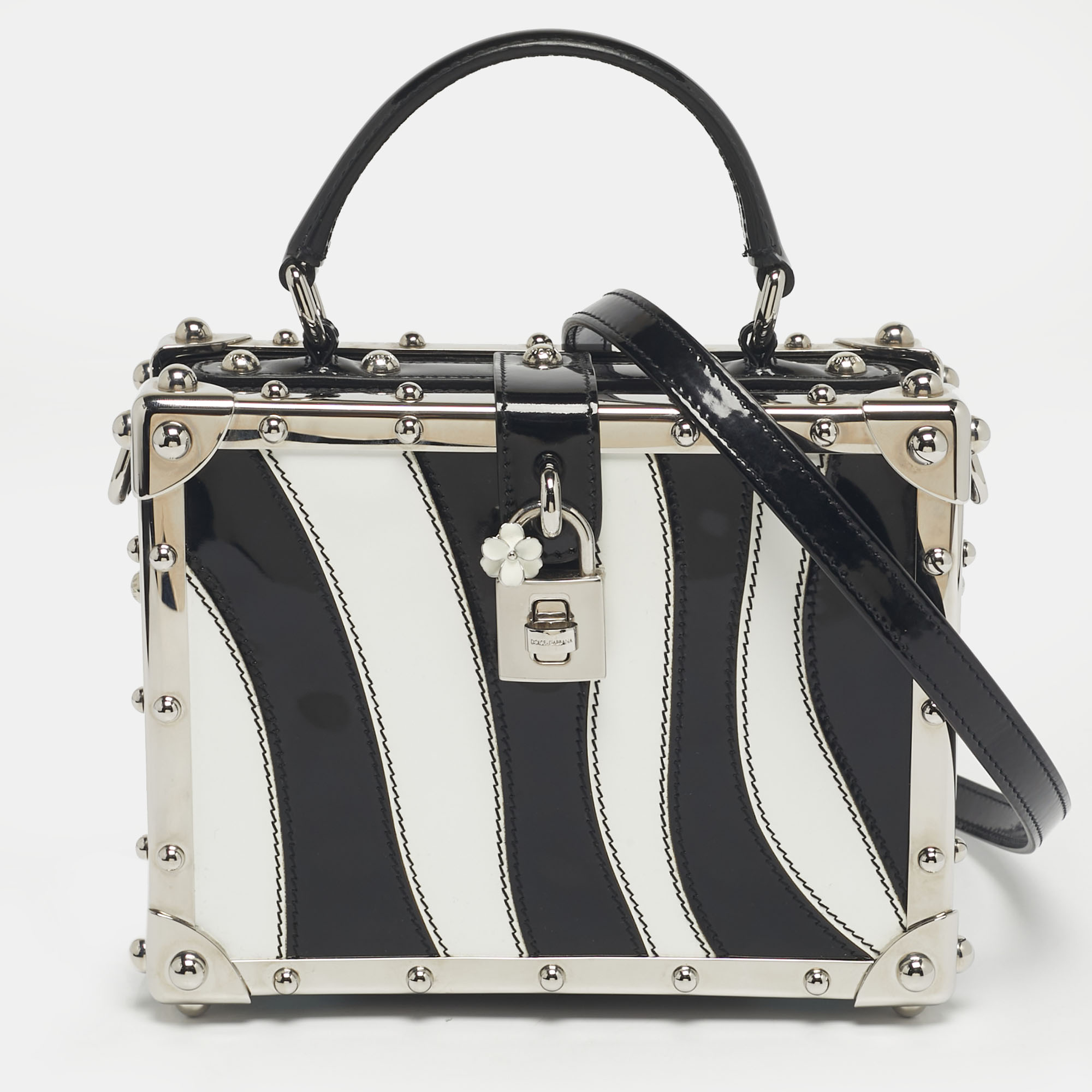 

Dolce & Gabbana Black/White Patent Leather Dolce Box Top Handle Bag