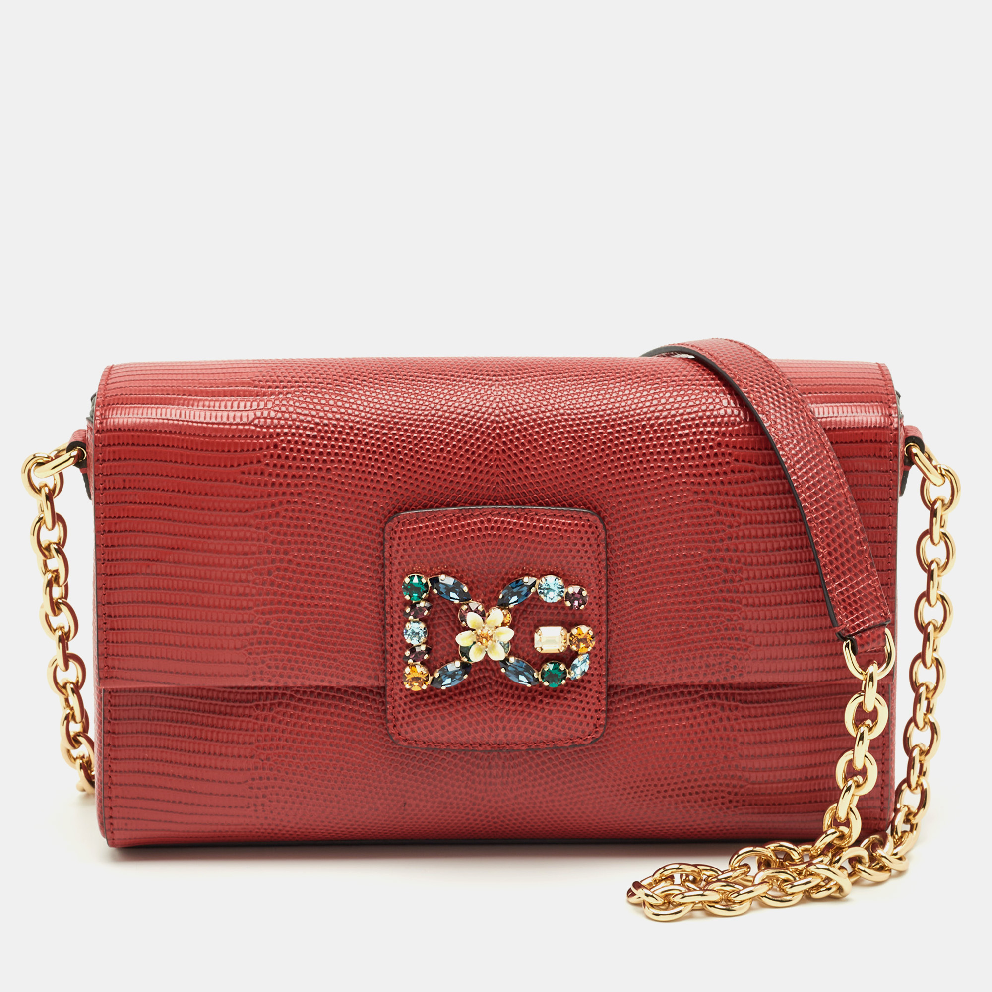 

Dolce & Gabbana Red Lizard Embossed Leather DG Millennials Shoulder Bag