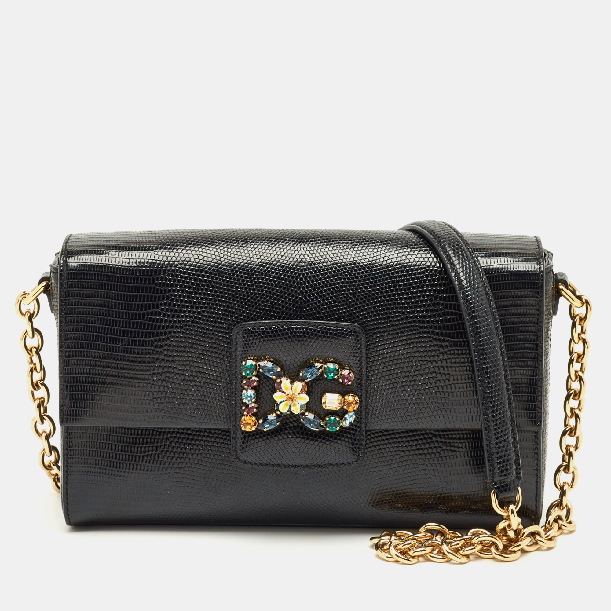 

Dolce & Gabbana Black Lizard Embossed Leather DG Millennials Shoulder Bag
