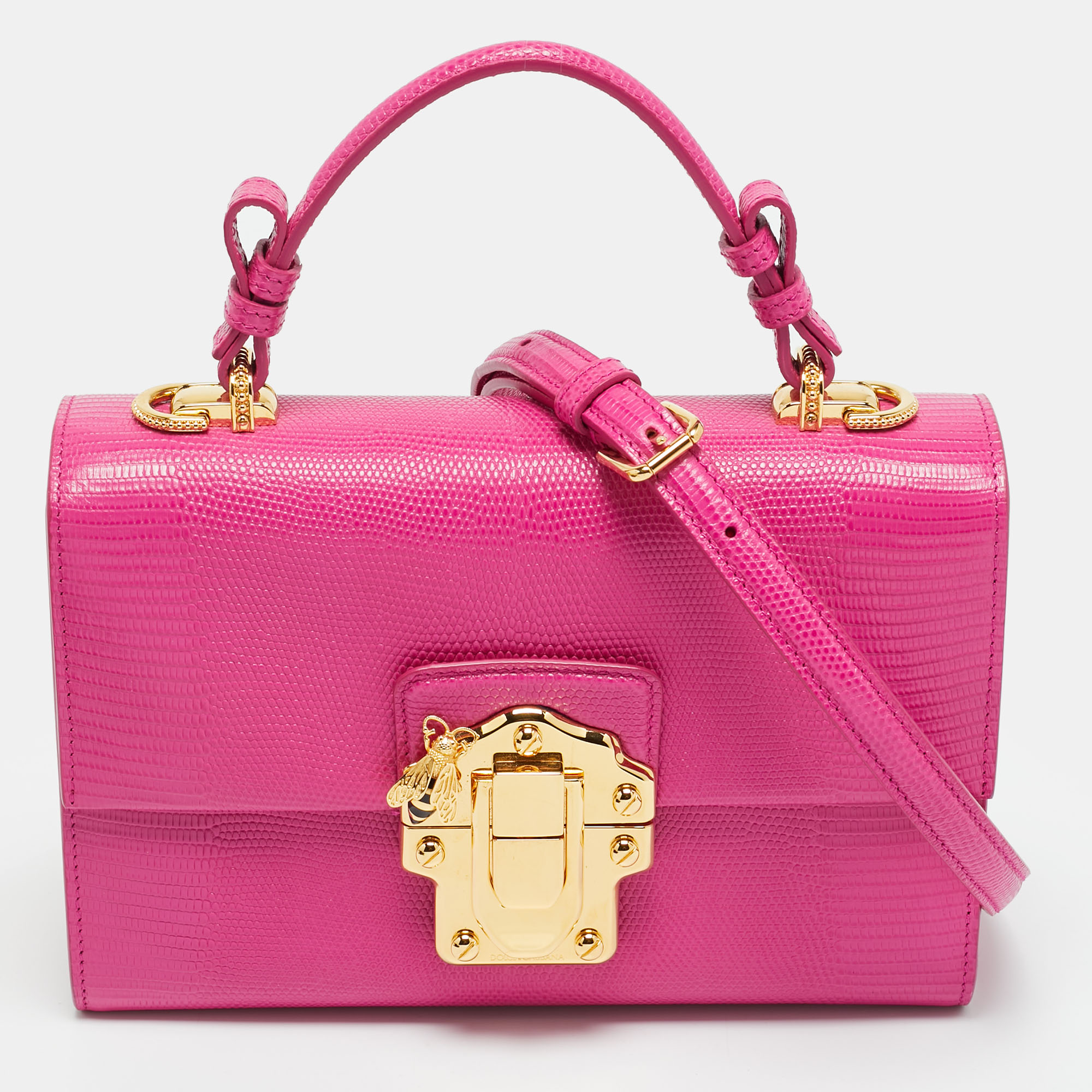 

Dolce & Gabbana Pink Lizard Embossed Leather Lucia Top Handle Bag