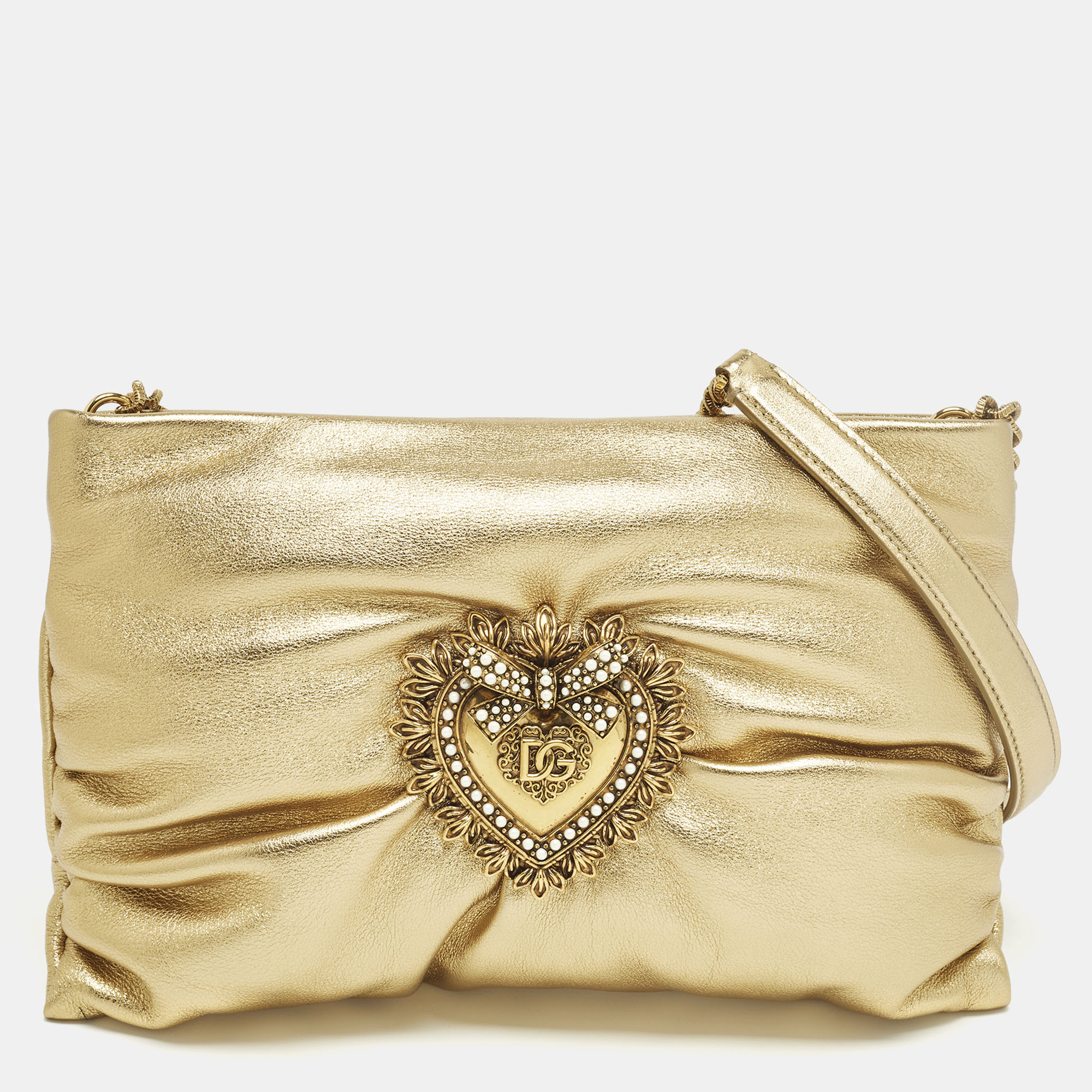 

Dolce & Gabbana Soft Devotion Gold Leather Shoulder Bag