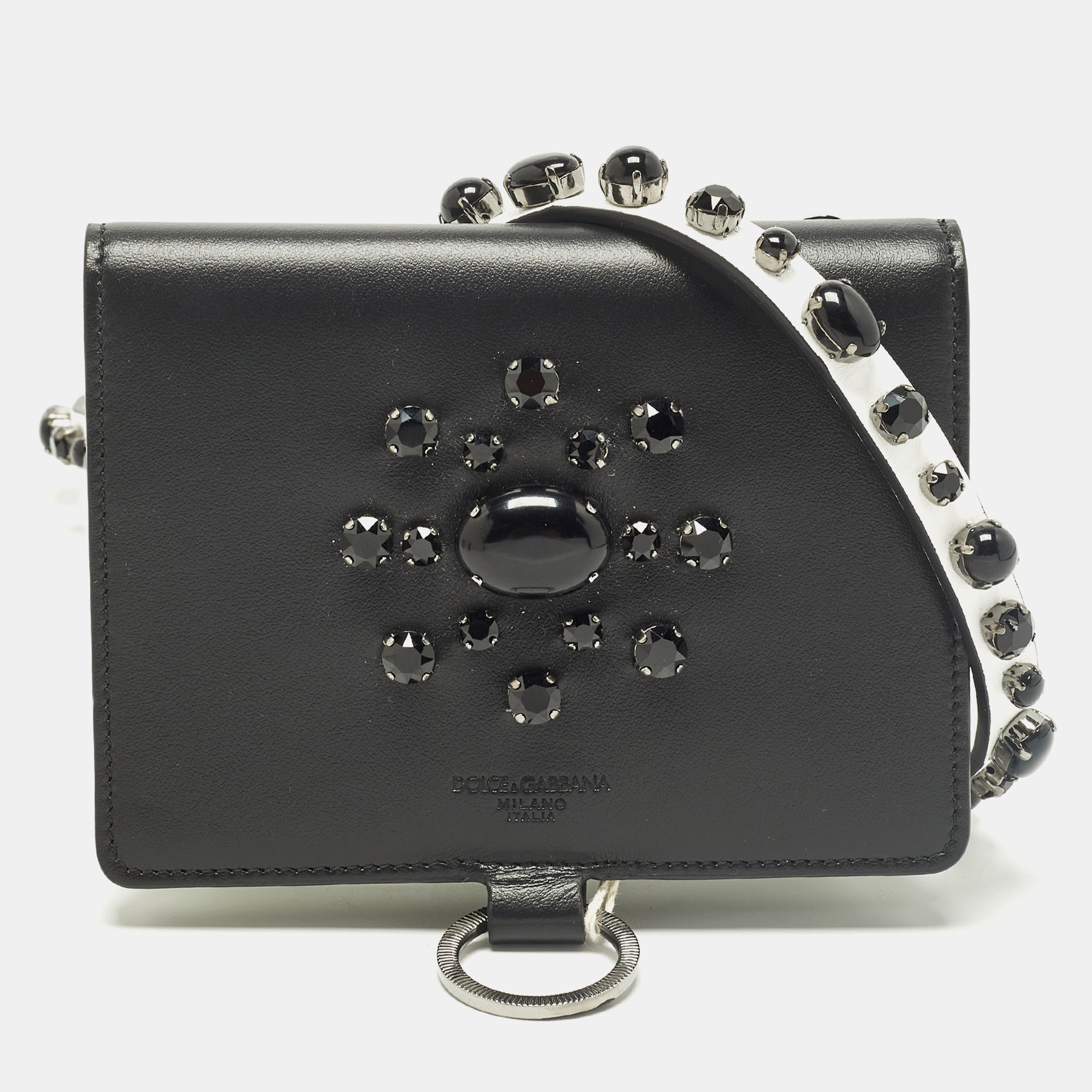 

Dolce & Gabbana Crystal Embellished Black/White Leather Wallet On Chain