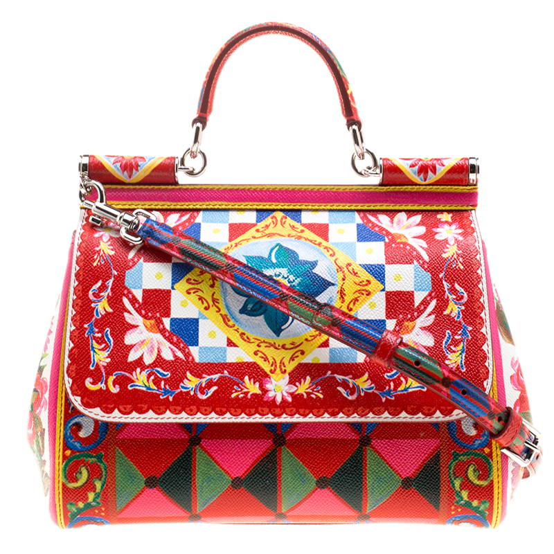 Dolce and Gabbana Multicolor Painted Leather Medium Miss Sicily Satchel 