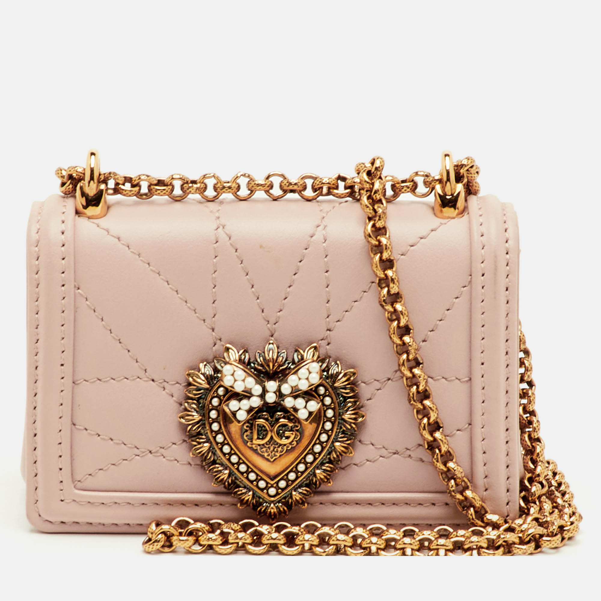 

Dolce & Gabbana Devotion Powder Pink Quilted Leather Micro Crossbody Bag