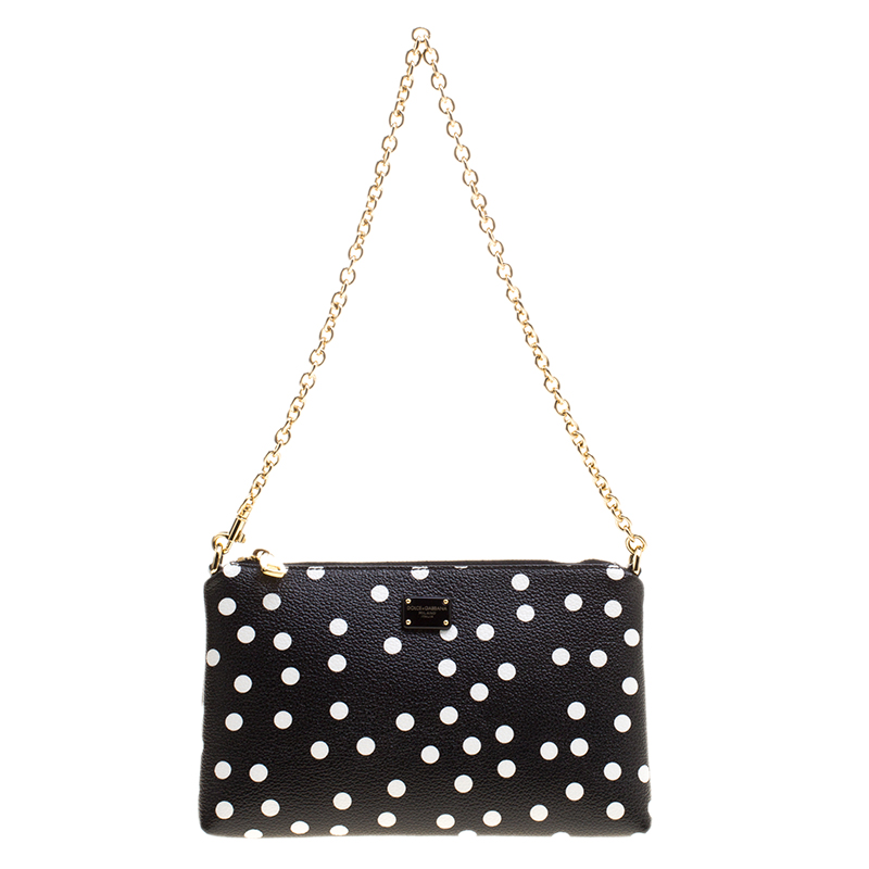 black and white polka dot clutch bag