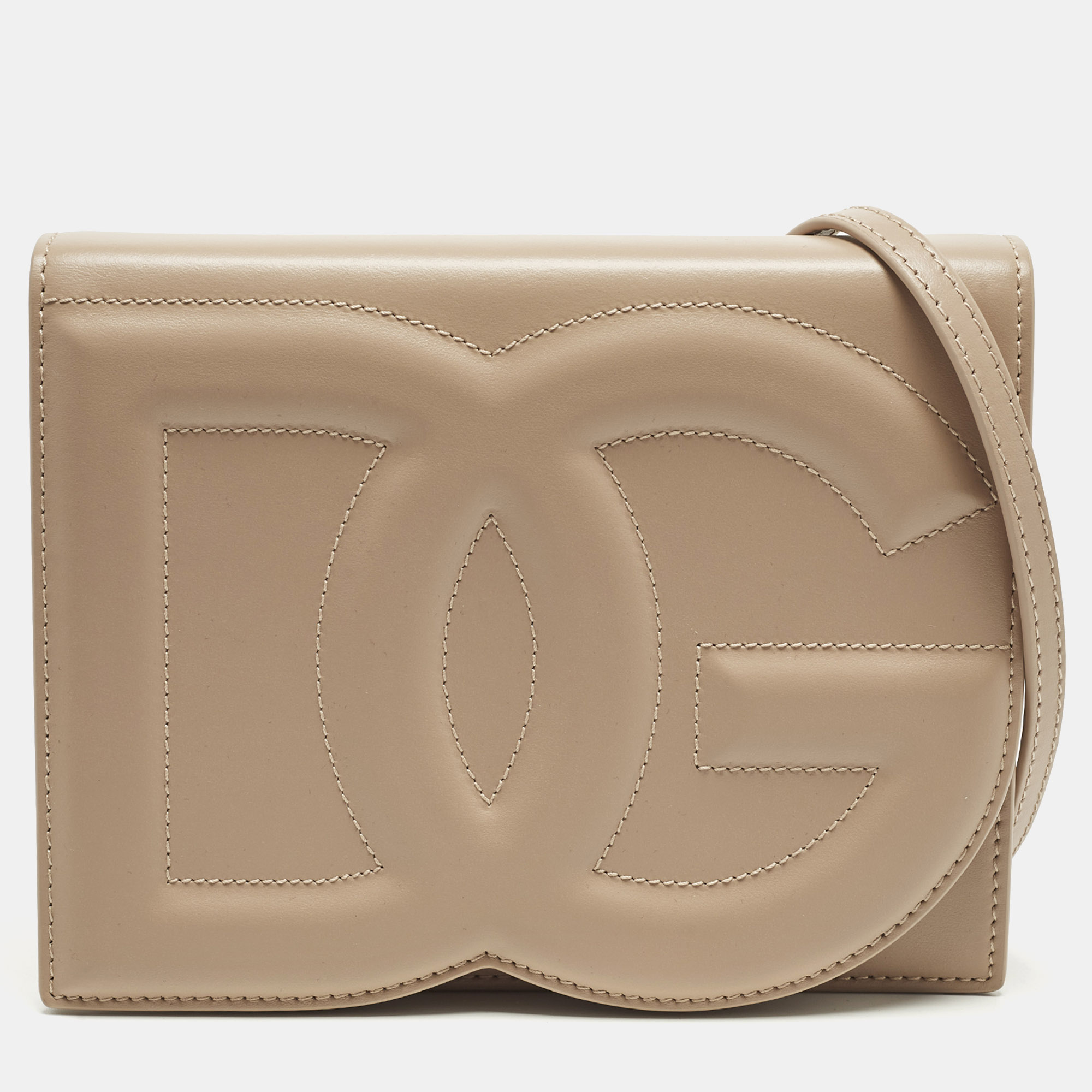 

Dolce & Gabbana DG Logo Flap Beige Leather Shoulder Bag