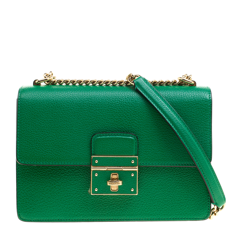 Dolce and Gabbana Green Leather Small Rosalia Shoulder Bag Dolce ...