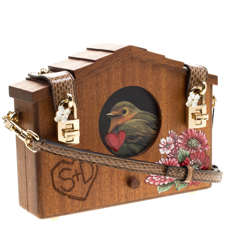 Dolce And Gabbana Brown Wooden Bird House Shoulder Bag Dolce And