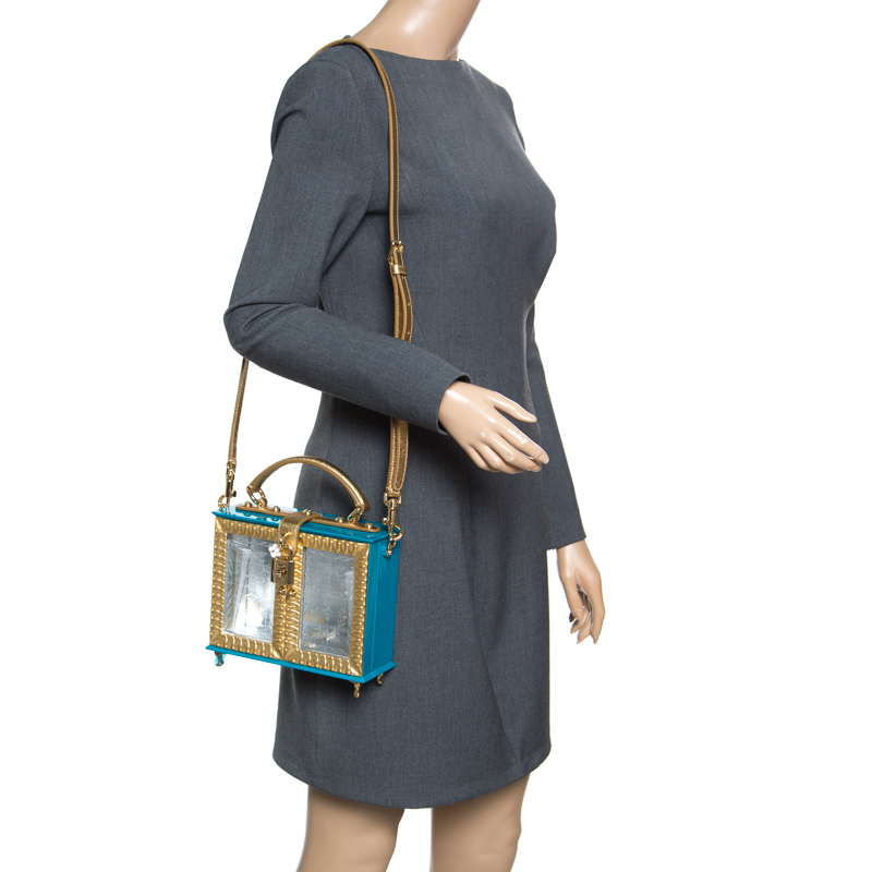

Dolce & Gabbana Blue/Gold Acrylic and Leather Furniture Box Top Handle Bag