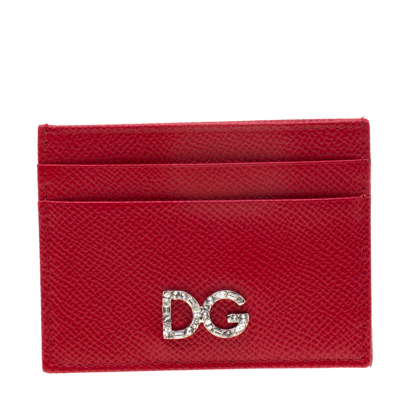 Dolce and Gabbana Red Leather Rhinestone Logo Card Holder Dolce & Gabbana |  TLC
