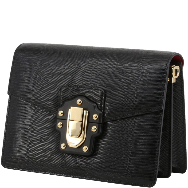 

Dolce and Gabbana Black Embossed Leather Lucia Shoulder Bag