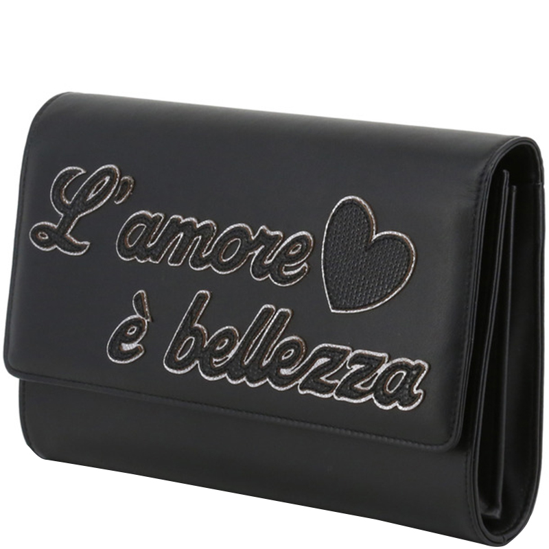 

Dolce and Gabbana Black Leather L'amore e' Bellezza WOC Clutch Bag