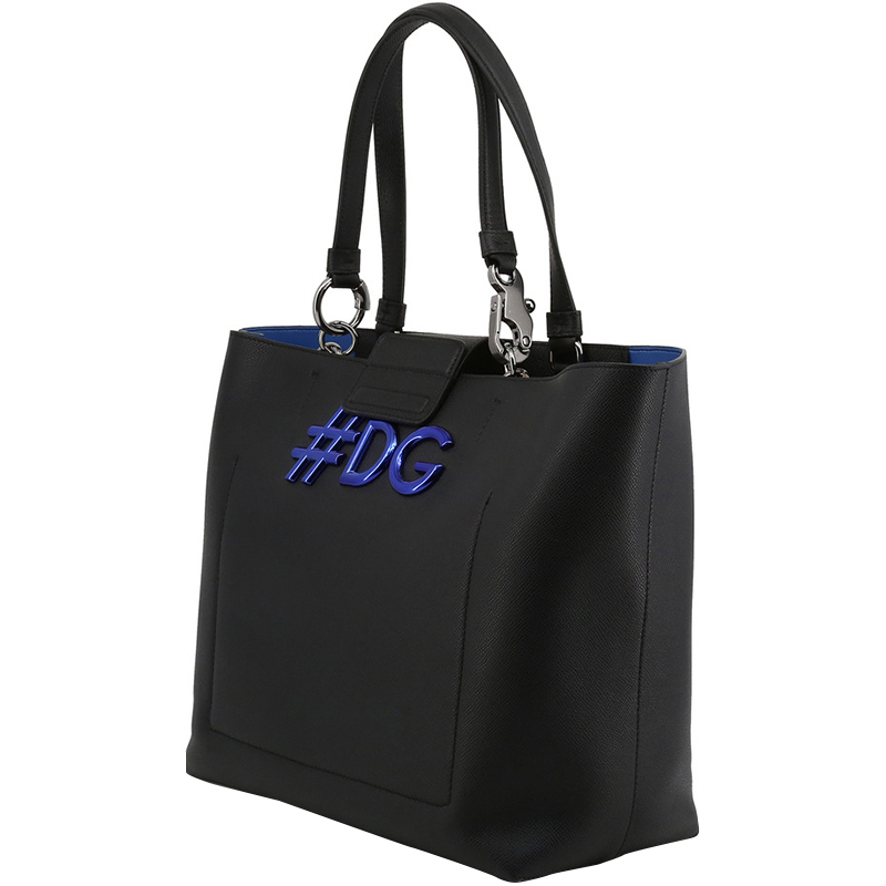 Dolce and Gabbana Black/Blue Leather DG Girls Shopping Tote