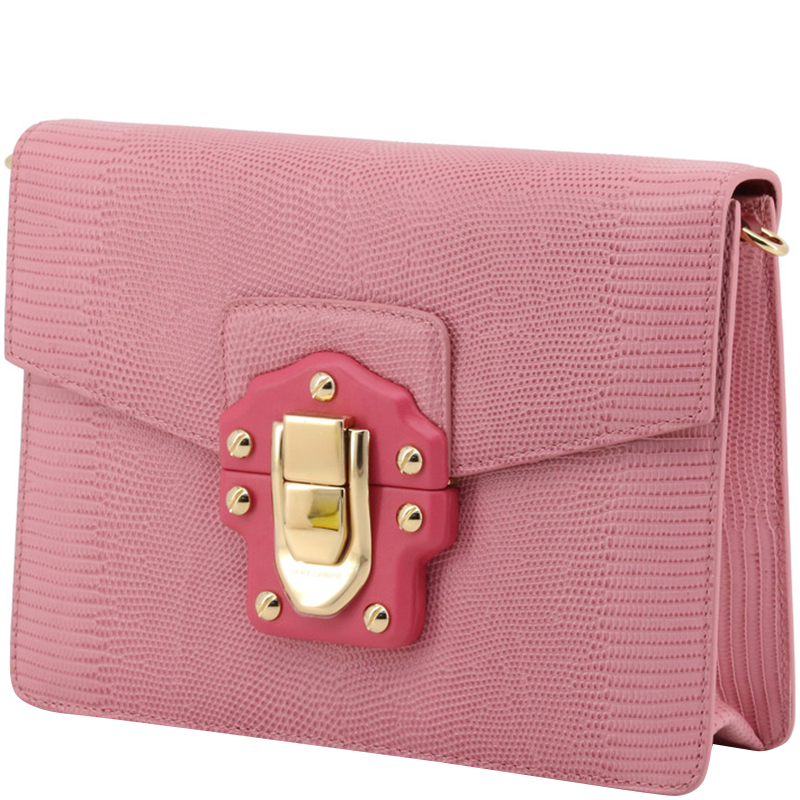 

Dolce and Gabbana Pink Embossed Leather Lucia Crossbody Bag