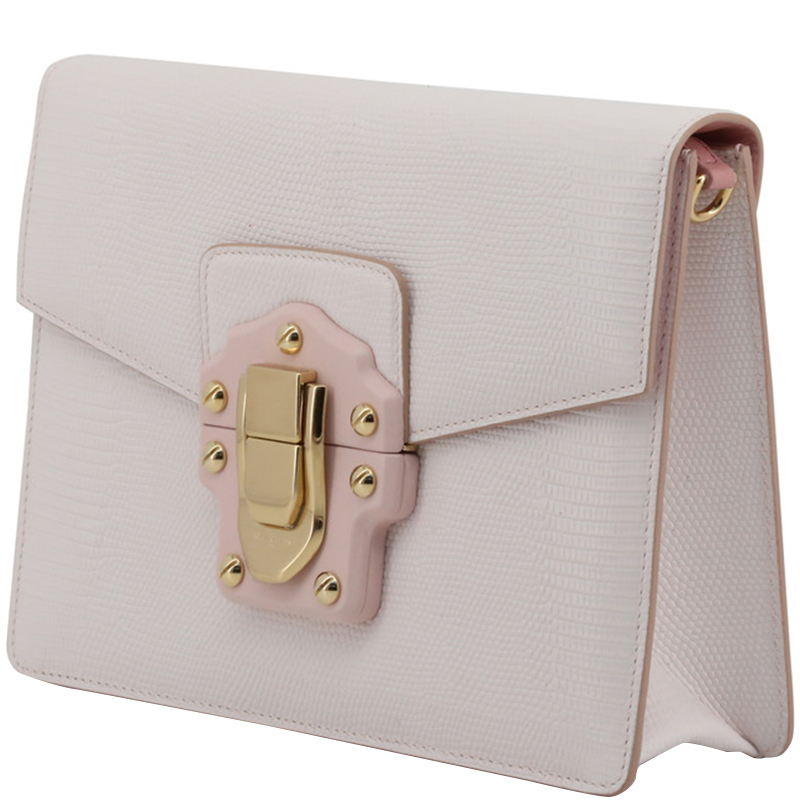 Dolce and Gabbana White Embossed Leather Lucia Crossbody Bag